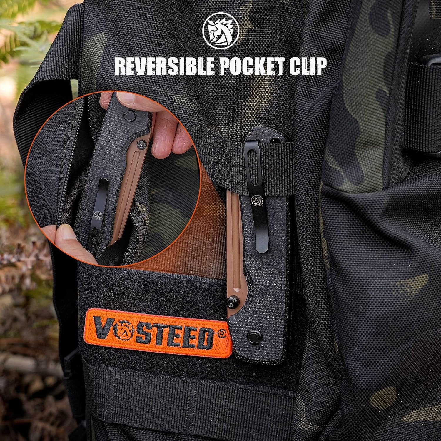 Vosteed Raccoon2.0 EDC Pocket Knife - 3.25" 14C28N Copper Dune Blade, Modified Sheepsfoot - Top Liner Lock, Black Micarta Handle - Camping Hiking Knives - A2928