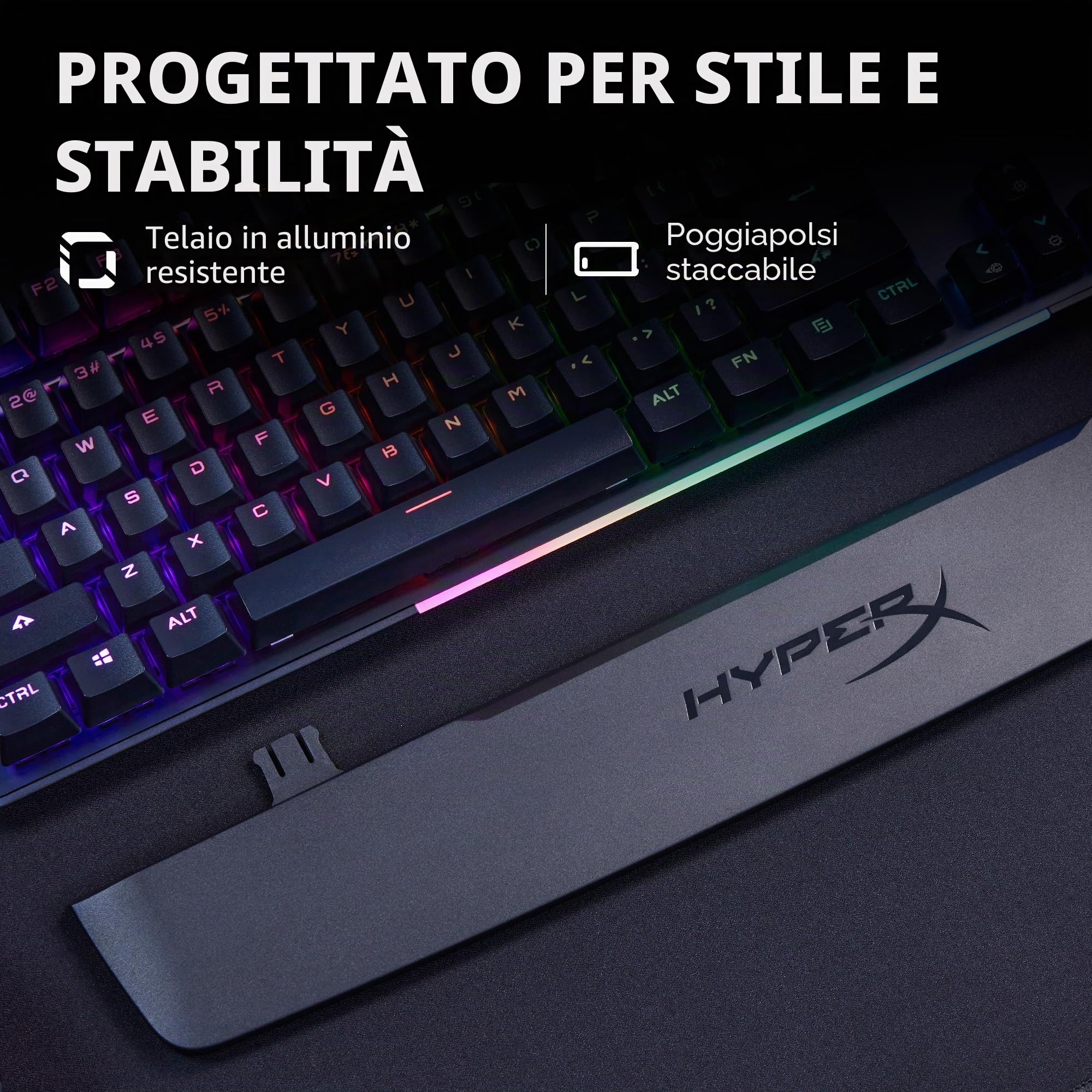 HyperX Alloy MKW100, Tastiera Meccanica da Gaming Cablata, Illuminazione RGB, 5 Livelli Luminosità, Telaio Alluminio, 50 Milioni di Pressioni Garantite, Poggiapolsi Scollegabile, Layout Inglese, Nera