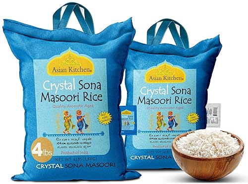Miniatura 7 de Asian Kitchen Crystal Sona Masoori - Bolsa de arroz envejecido de 4 libras, 4 libras (4.0 lbs) de arroz de grano corto  Todo natural  Apto para