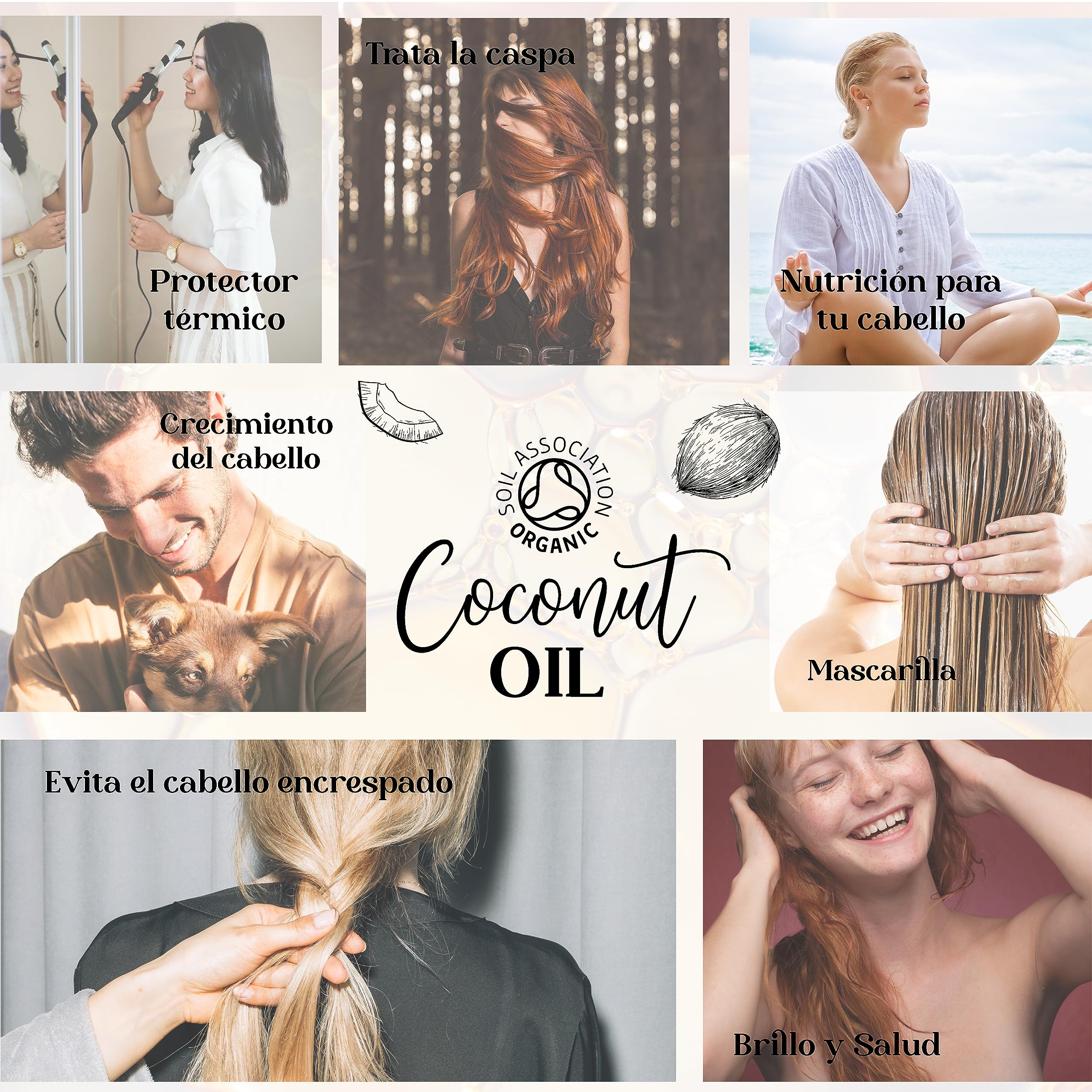 Aceite de Coco Profesional: Estimulador Crecimiento Cabello, Protector Termico/Solar, Hidratante Pelo y Barba, Reparador de Cabello, 100% Natural, Vegano - 7000 ml