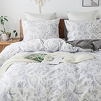 Vista 38 de HoneiLife Juego de funda de edredón floral 100% algodón, 3 piezas, suave, ropa de cama botánica con cierre de cremallera y lazos en las esquinas