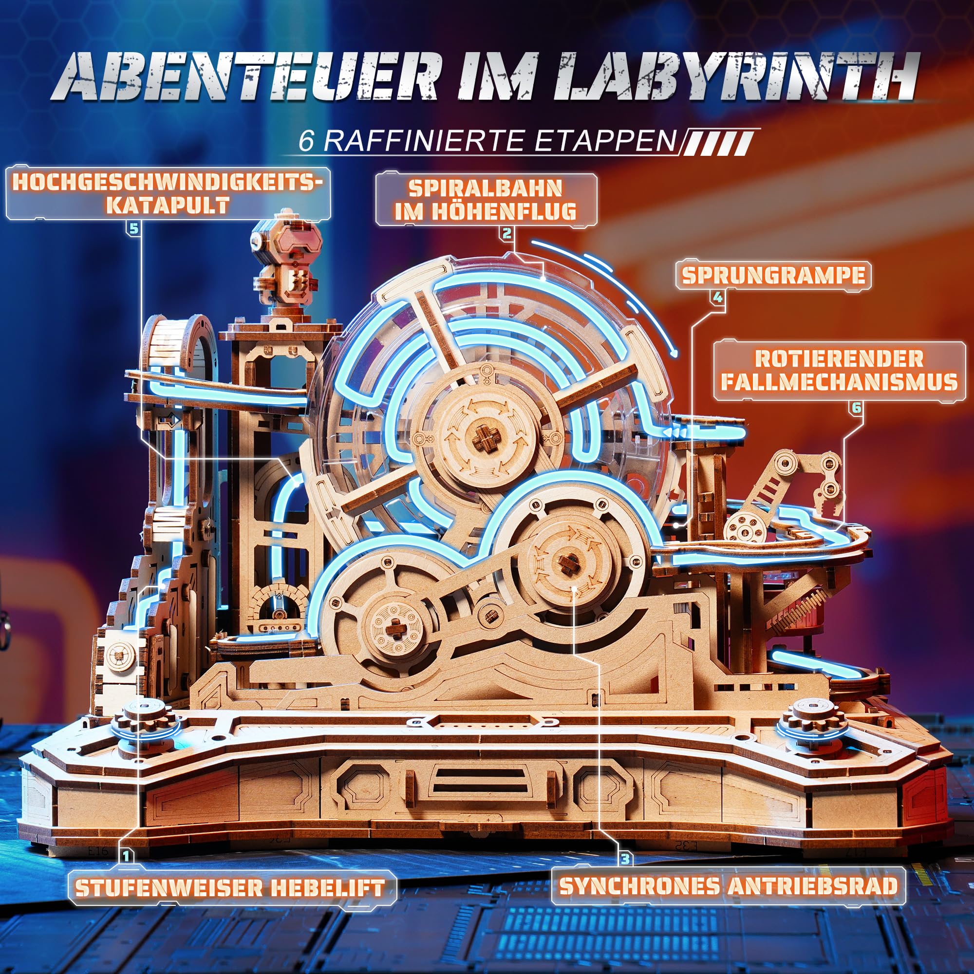 ROBOTIME 3D-Puzzle aus Holz Gear Ball Challenge – Mechanisches Labyrinth-Set, 653 Teile, STEM für Erwachsene und Jugendliche, Controller-Design, EGC01