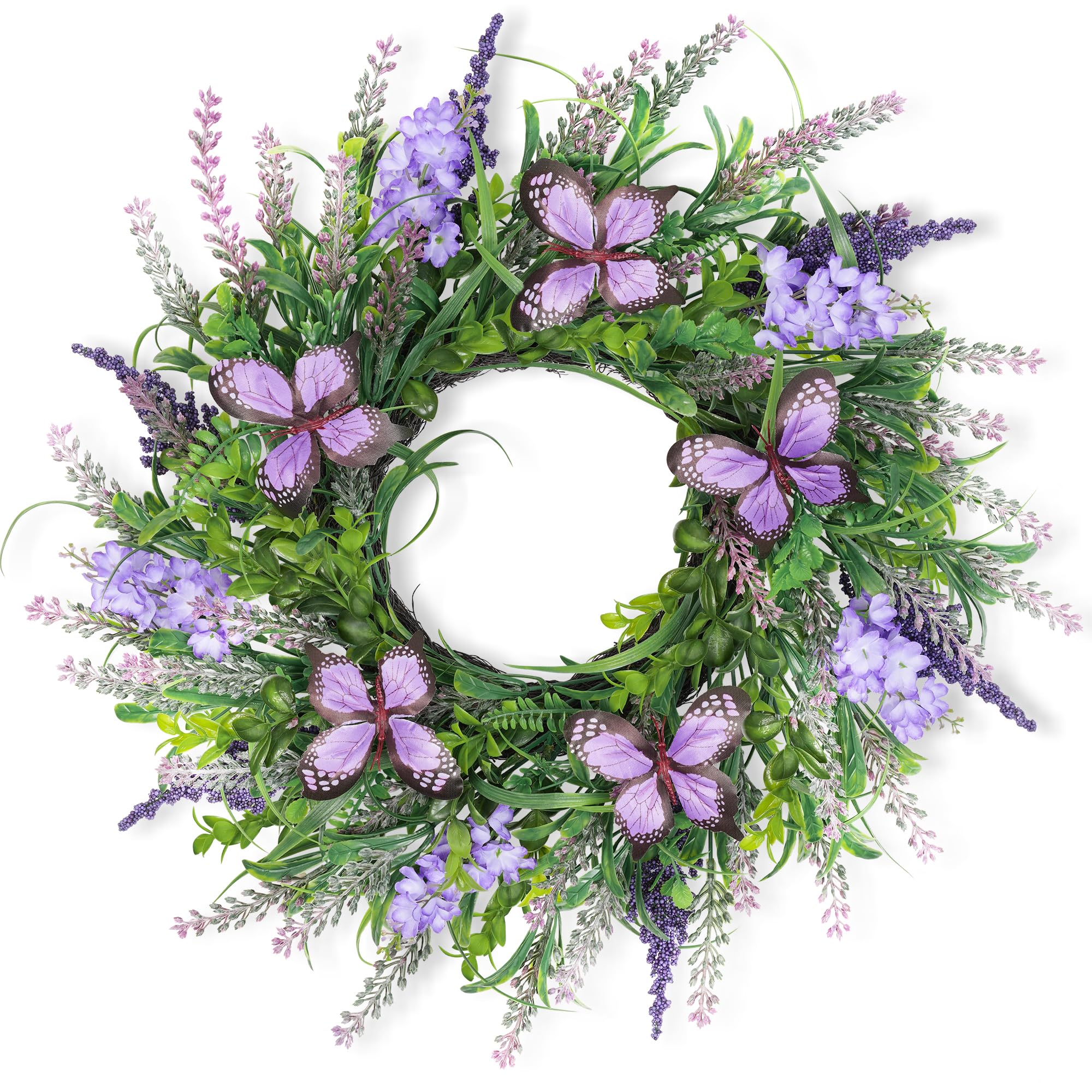 Colorspec Lavender Wreaths for Front Door 20 inch, Spring Summer Artificial Wreath with Purple Butterflies and Greenery, All Season Door Wreath Decoration for Home Wall Window Farmhouse Indoor Outdoor