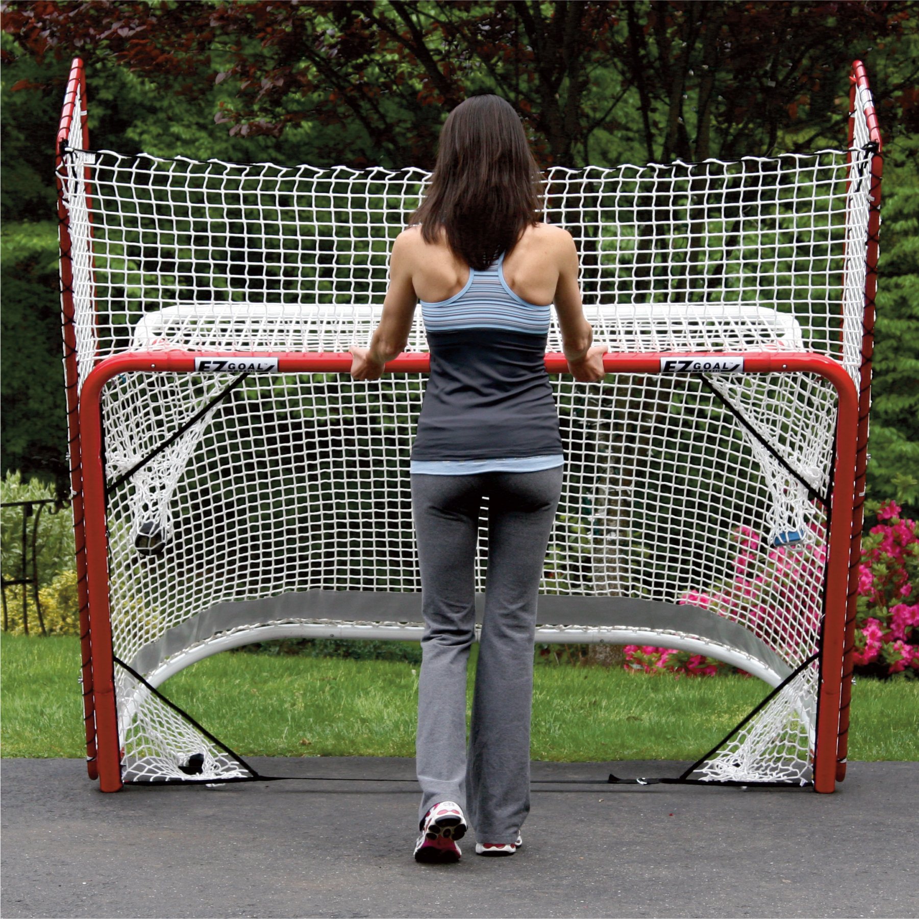 EZGoal Hockey Folding Pro Goal with Backstop and Targets, 2Inch, Red