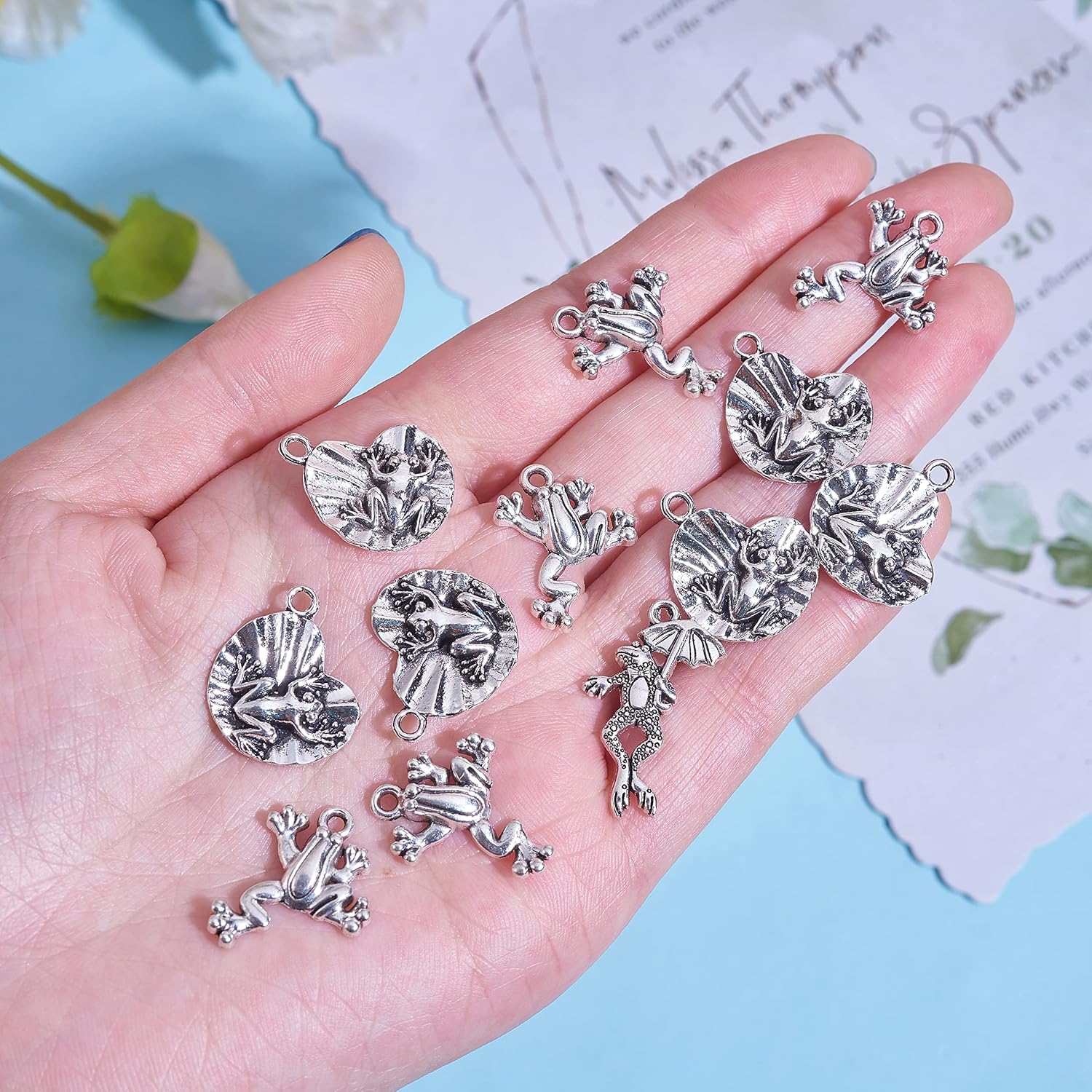 100 Pieces Frog Alloy Charm Pendant Antique Silver Frog Charm Animal Alloy Pendant for Jewelry Necklace Earring Making Crafts - Image 3