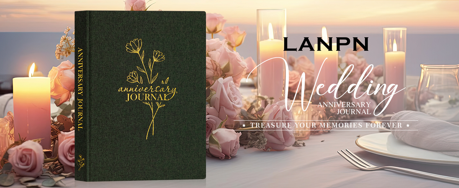Lanpn Wedding Anniversary Journal Notebook - Linen First Year to 70th Anniversary Scrapbook Memory Book for Couples - Newlywed Marriage Journal Wedding Anniversary Book Gifts (Green, 190 Pages)