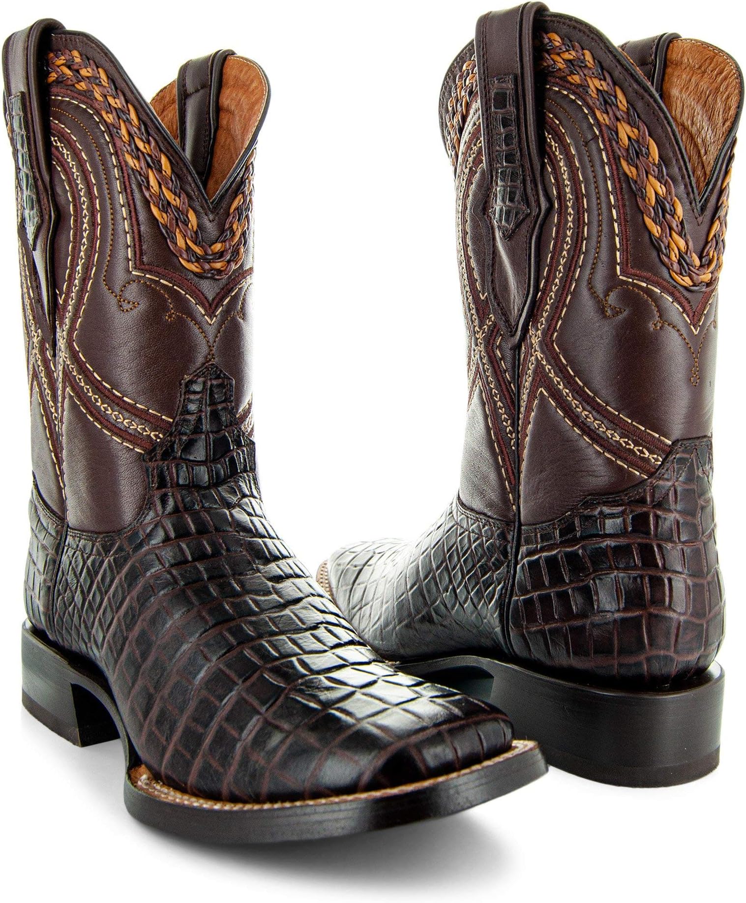 Men's Square Toe Caiman Print Cowboy Boots H7005