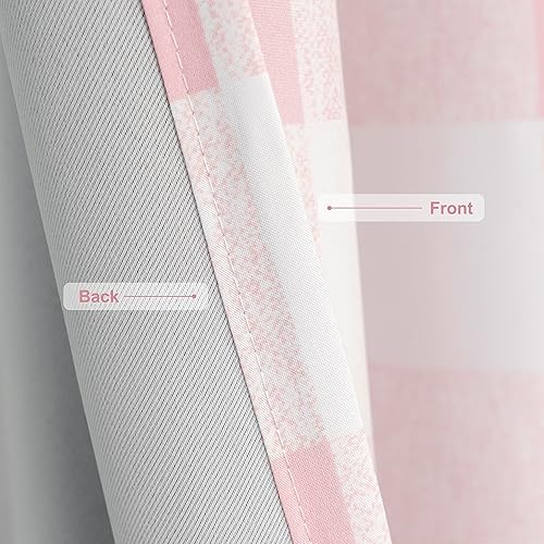 Miniatura 2 de DriftAway Cortinas opacas a cuadros de búfalo para oscurecer la habitación, con aislamiento térmico, cortinas de ventana de búfalo rosa y blanco,