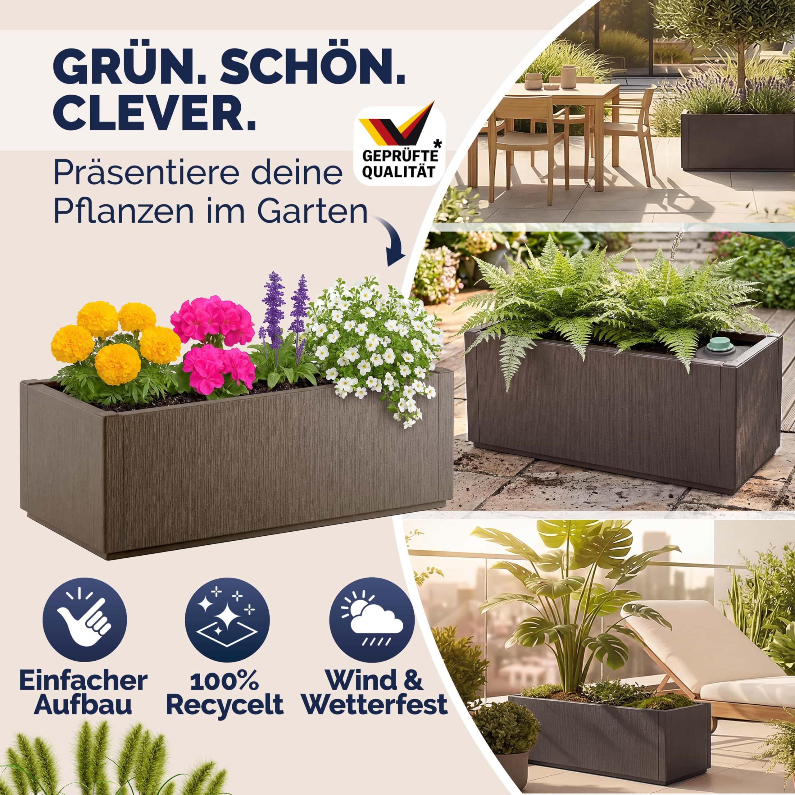 Casaria 2er Set Blumenkasten Ethica | Braun, 80L, 80x36x36cm, Garten, Wetterbeständig, Pflanzkasten