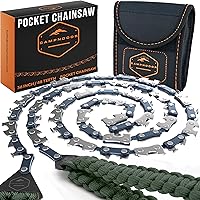 Vista 1 de Sierra de cadena de bolsillo con mangos de paracord – Sierra de bolsillo de acero 65Mn resistente verde militar – Sierra de supervivencia de 48
