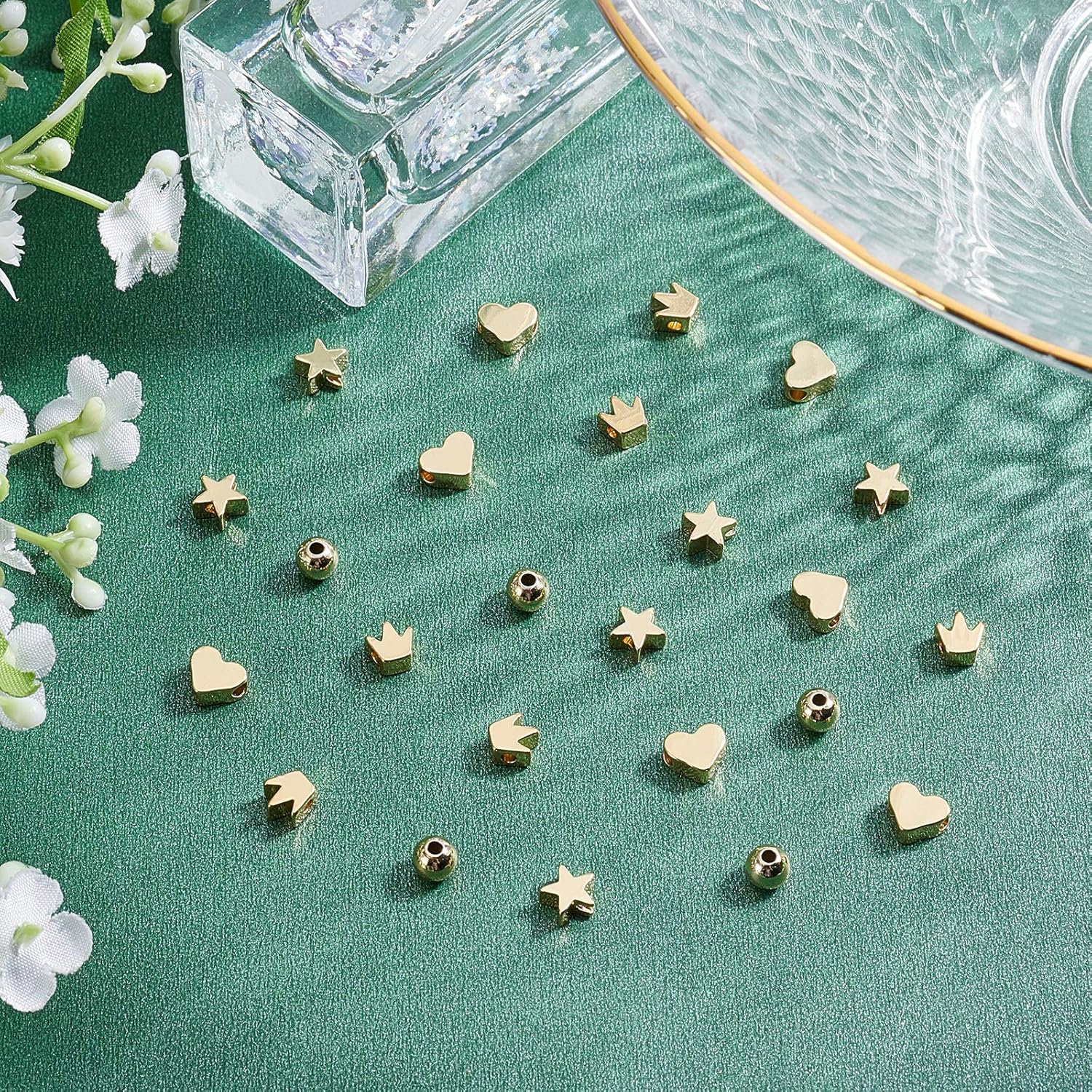 PH PandaHall 120pcs 14K Gold Plated Beads, 4 Shapes Heart Star Crown Beads Brass Metal Loose Beads Rondelle Ball Beads for Stackable Bracelet Necklace Making DIY Craft, 6mm - Image 7