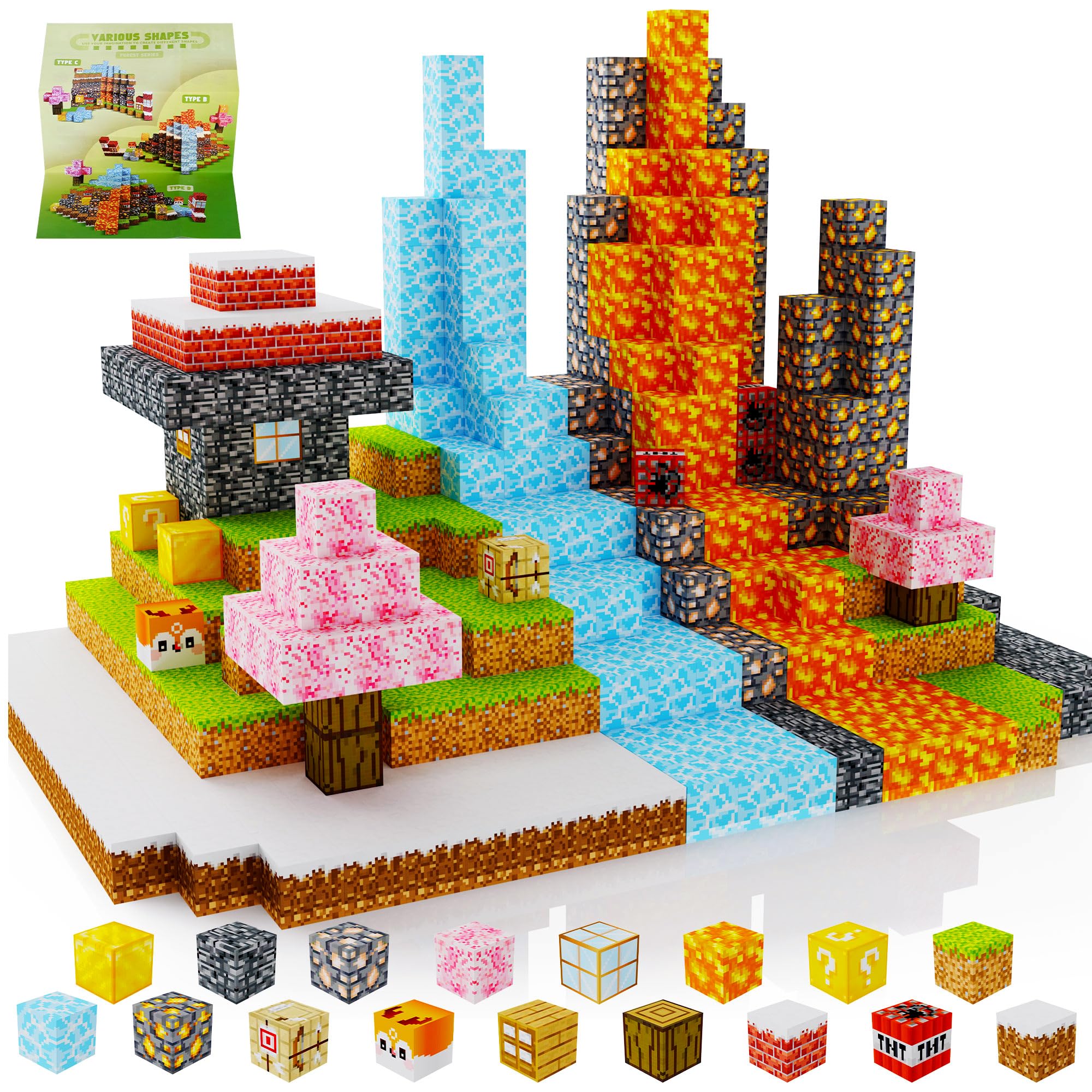 SIMPLEFINE Magnetic Blocks 100PCS,Mine World Craft Toys for Boys 6-8,Magnet Cubes for Kids,Volcano Magnetic Stress Relief Blocks,Building Cubes0.8In,