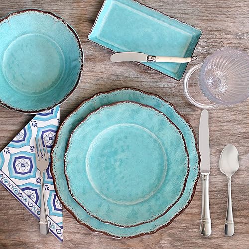 Miniatura 2 de Le Cadeaux Juego de 4 platos llanos de melamina de 11 pulgadas, color turquesa antiguo