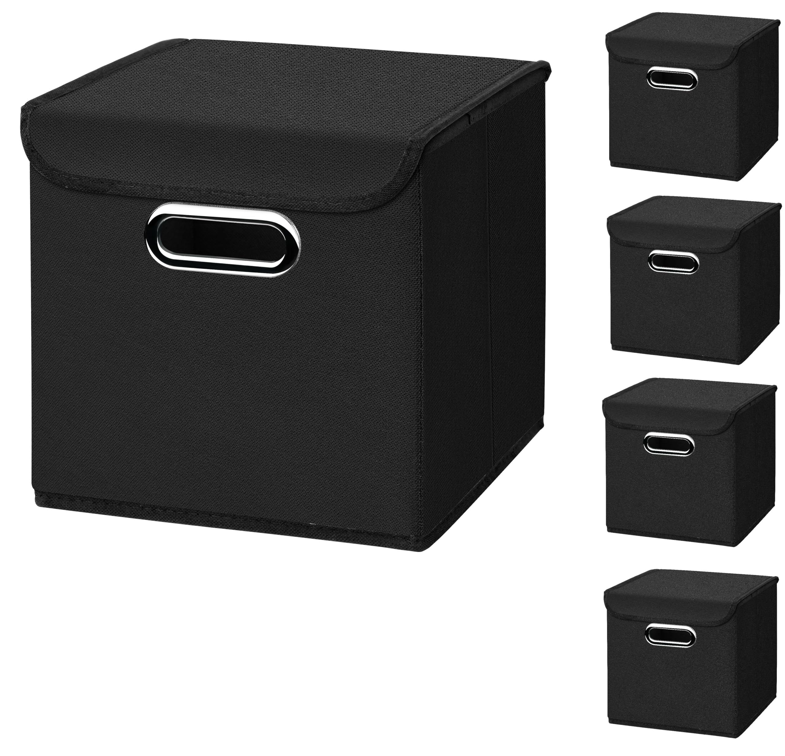 CM3 5 Stück Schwarz Faltbox 25 x 25 x 25 cm Aufbewahrungsbox faltbar, mit Deckel