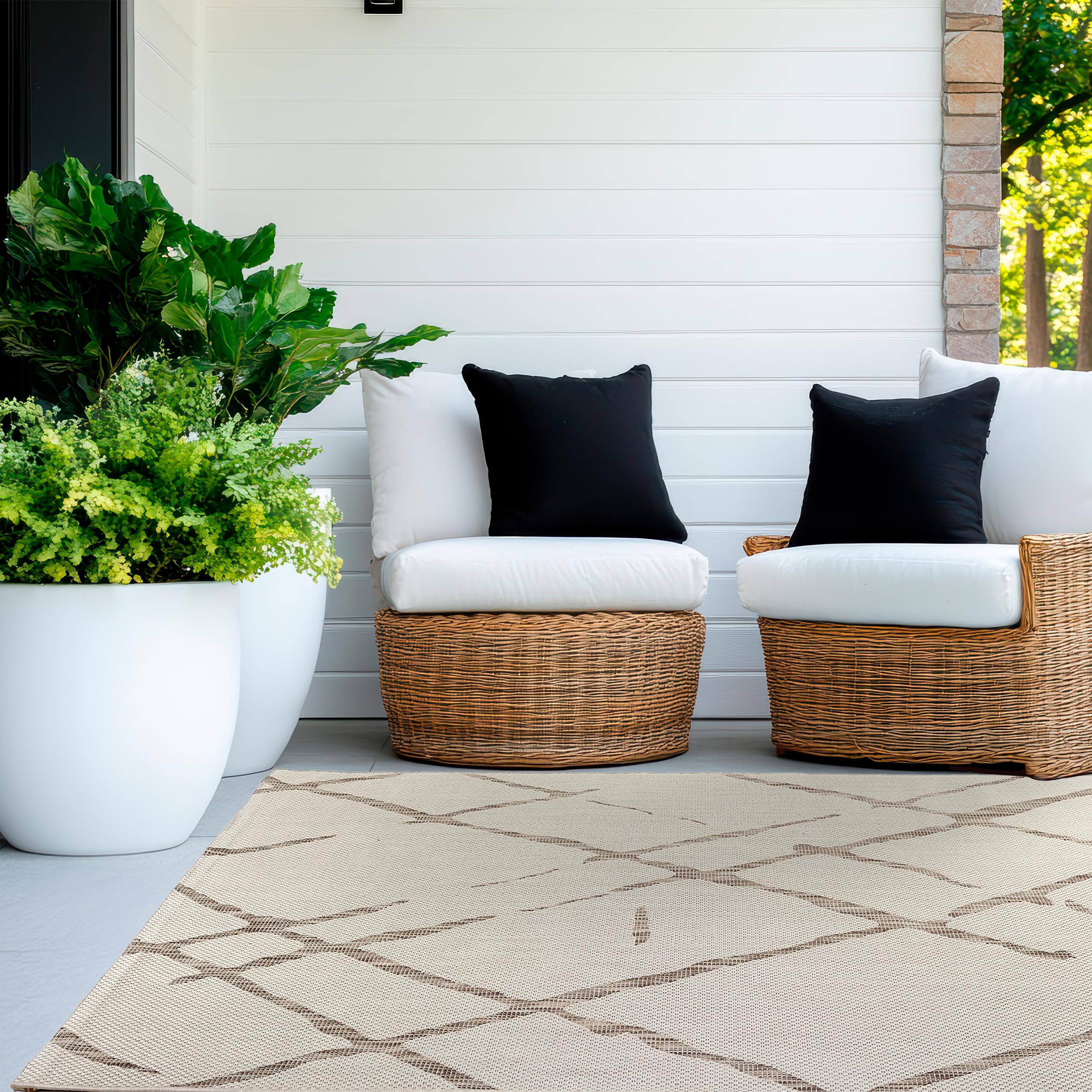 Astra Tapis d'extérieur résistant aux intempéries - Tissu Plat spécial pour l'extérieur et l'intérieur - Designs Uniques - Tapis Robuste Rayons Beige, 80 x 200 cm