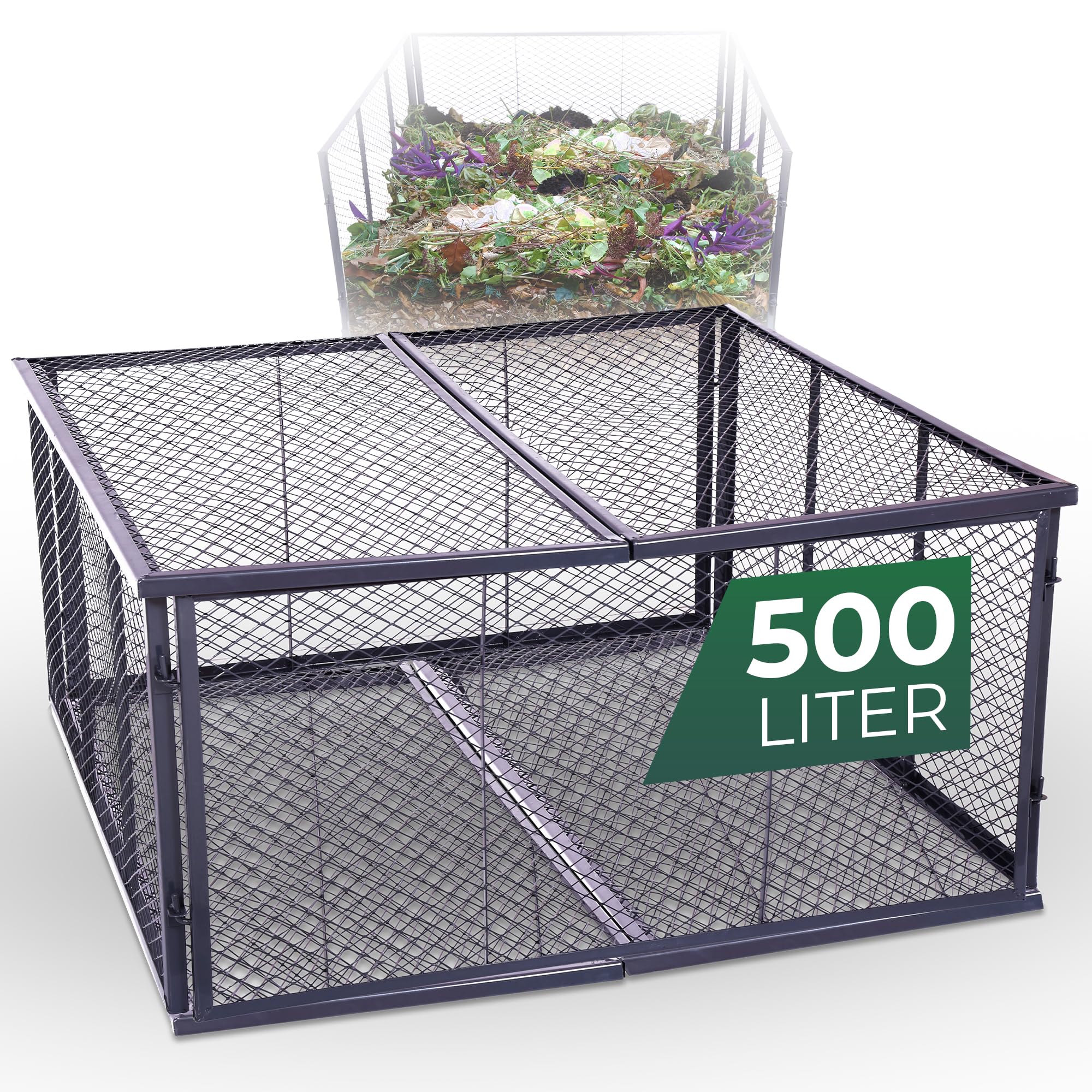 Novatool Garten-Komposter Metall 100x100x50 cm + Deckel und Boden, mit erweiterbarem Stecksytem, pulverbeschichteter Metallkomposter mit 500 Liter Volumen, Draht Kompost Kompostkiste Rasenkomposter