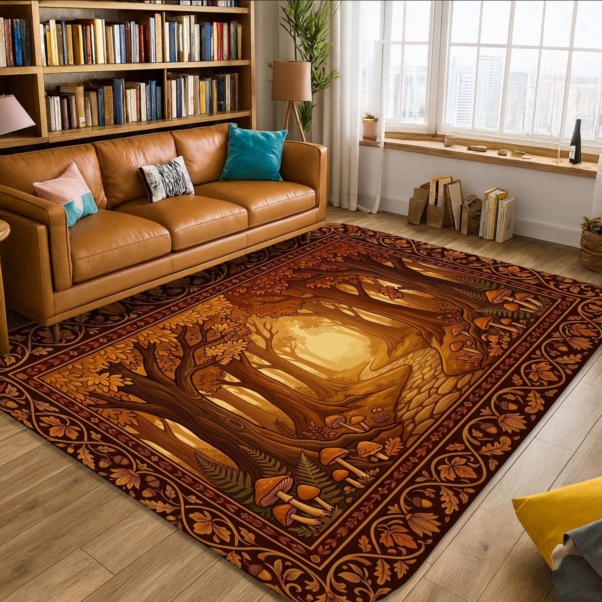 Alfombra de área antideslizante marrón rectangular y resistente a las manchas para comedor