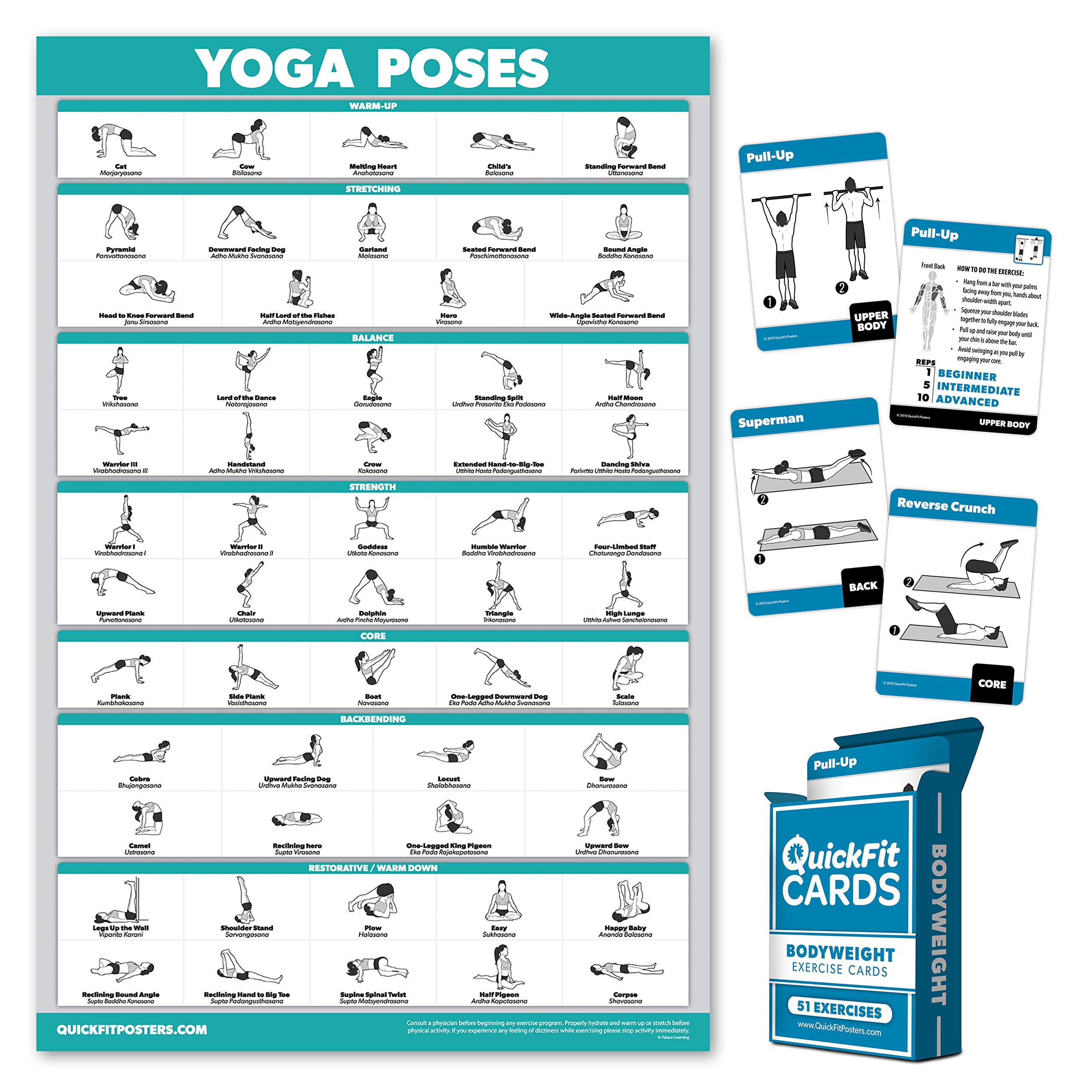 Workout Note Cards Gym Posters QuickFit Bodyweight Workout Poster & Card Set – Laminated ...