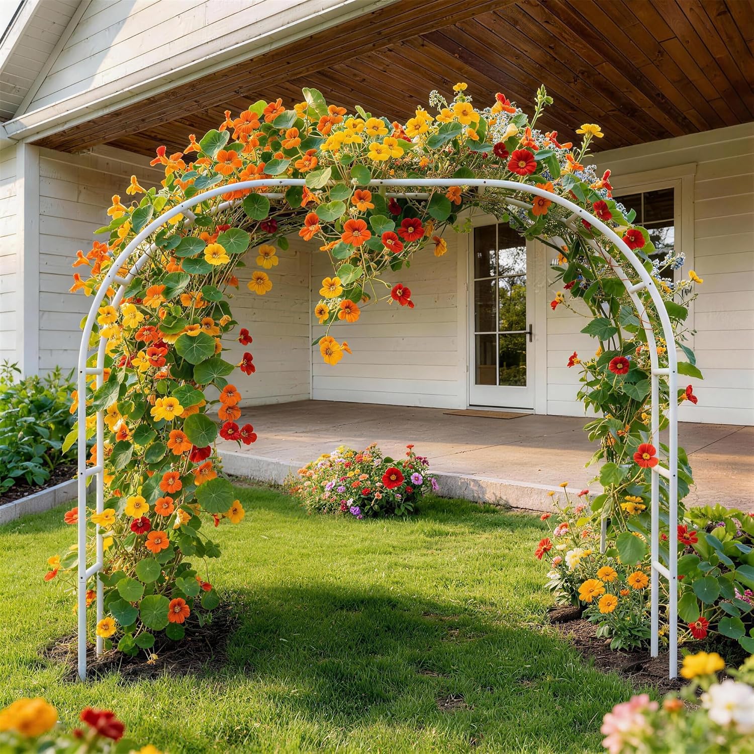 Thickened Rustproof Garden Arch Metal Trellis for Climbing Plants Outdoor, Wedding Arch Garden Arbor Frame Archway 4.9 x8.1 or 7.9 x6.7Ft Flower Arches for Bridal Party Decoration (White)