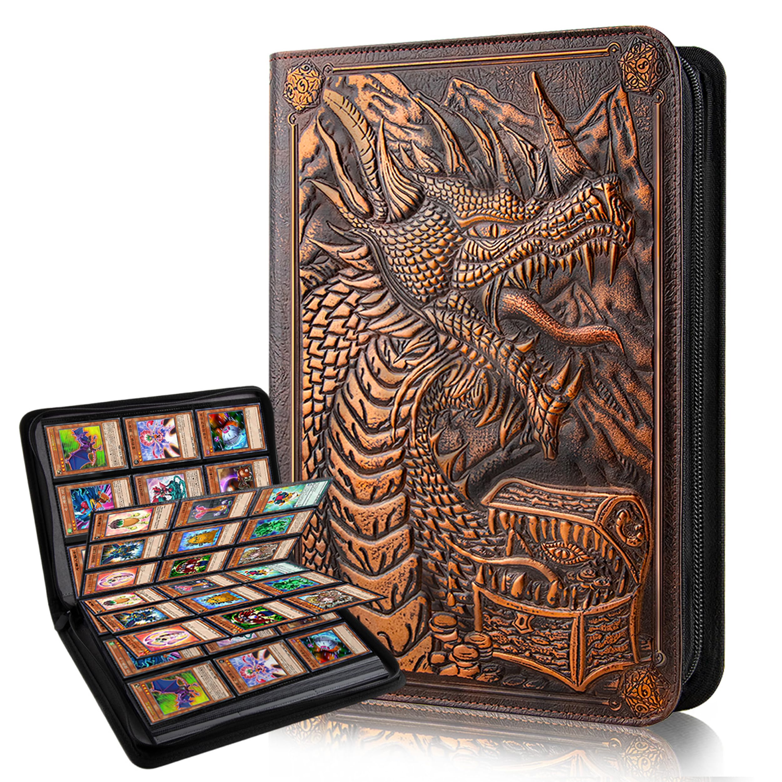 Carpeta de tarjetas de 9 bolsillos, carpeta de tarjetas coleccionables con cremallera premium, carpeta de colección de poliuretano de doble cara de 360 grados, álbum de coleccionista con diseño de