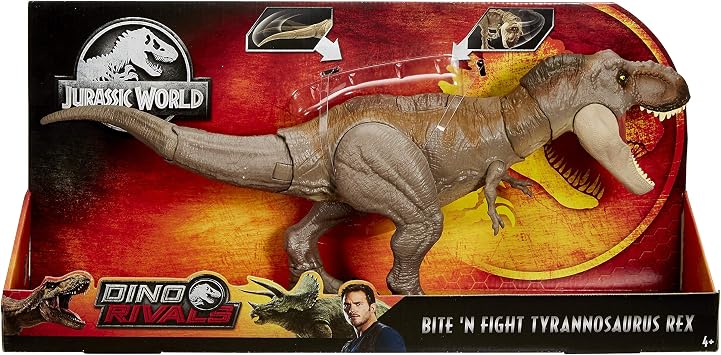 Jurassic World GCT91 Bite & Fight Tyrannosaurus Rex in Larger Scale with Head and Tail Strike Action, Multi-Colour
