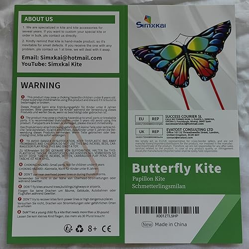 Miniatura 7 de Simxkai Butterfly Kite for Kids & Adults, Easy to Fly Blue Big Kite for Beginners, 300ft Line Handle Included (1Pack 2Pack)