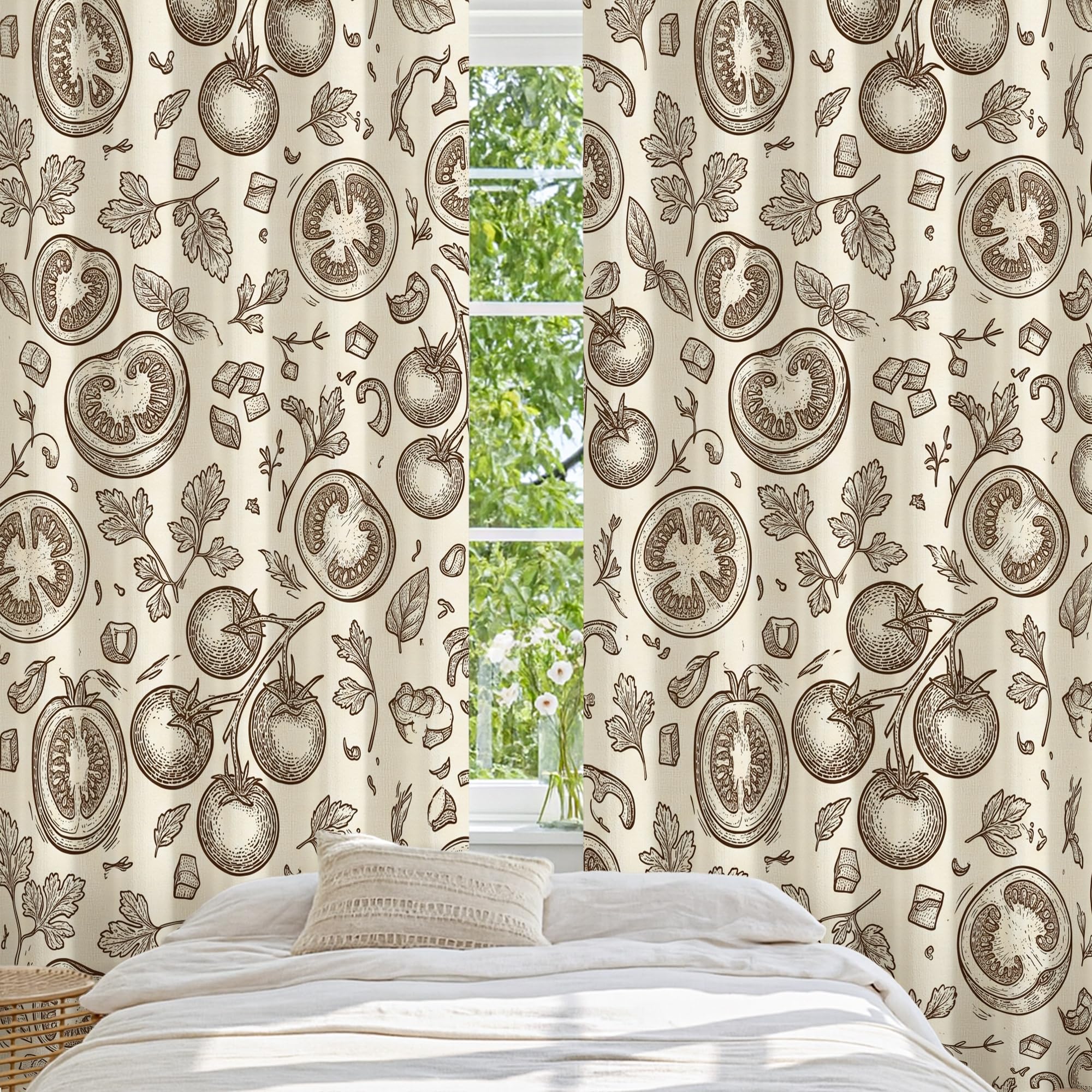 Cortinas opacas con diseño de tomates, estilo rústico de hojas de otoño, sin arrugas, para decoración de ventana de oficina, 52 x 84 pulgadas