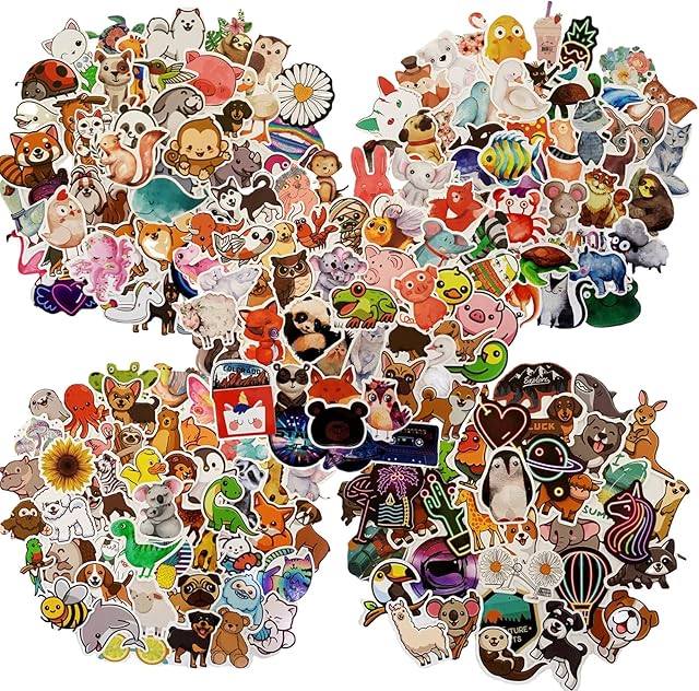 250PCS Cute Animal Stickers for Kids,Sticker Packs for Laptop Water Bottles for Hydro Flask Skateboard Computer Phone,Waterproof Vinyl Stickers for Kids Teens Adults