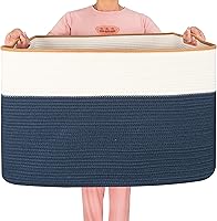 Vista 9 de MINTWOOD Design 112L Cesta Extra Grande para Mantas para Sala de Estar, 25"x17"x16" Canasta de Almacenamiento de Cuerda Tejida Rectangular con Asas