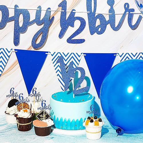 Miniatura 4 de Decoraciones de medio cumpleaños de 6 meses, pancarta para cupcakes, decoración de pastel de medio año, bandera triangular, globos de confeti para