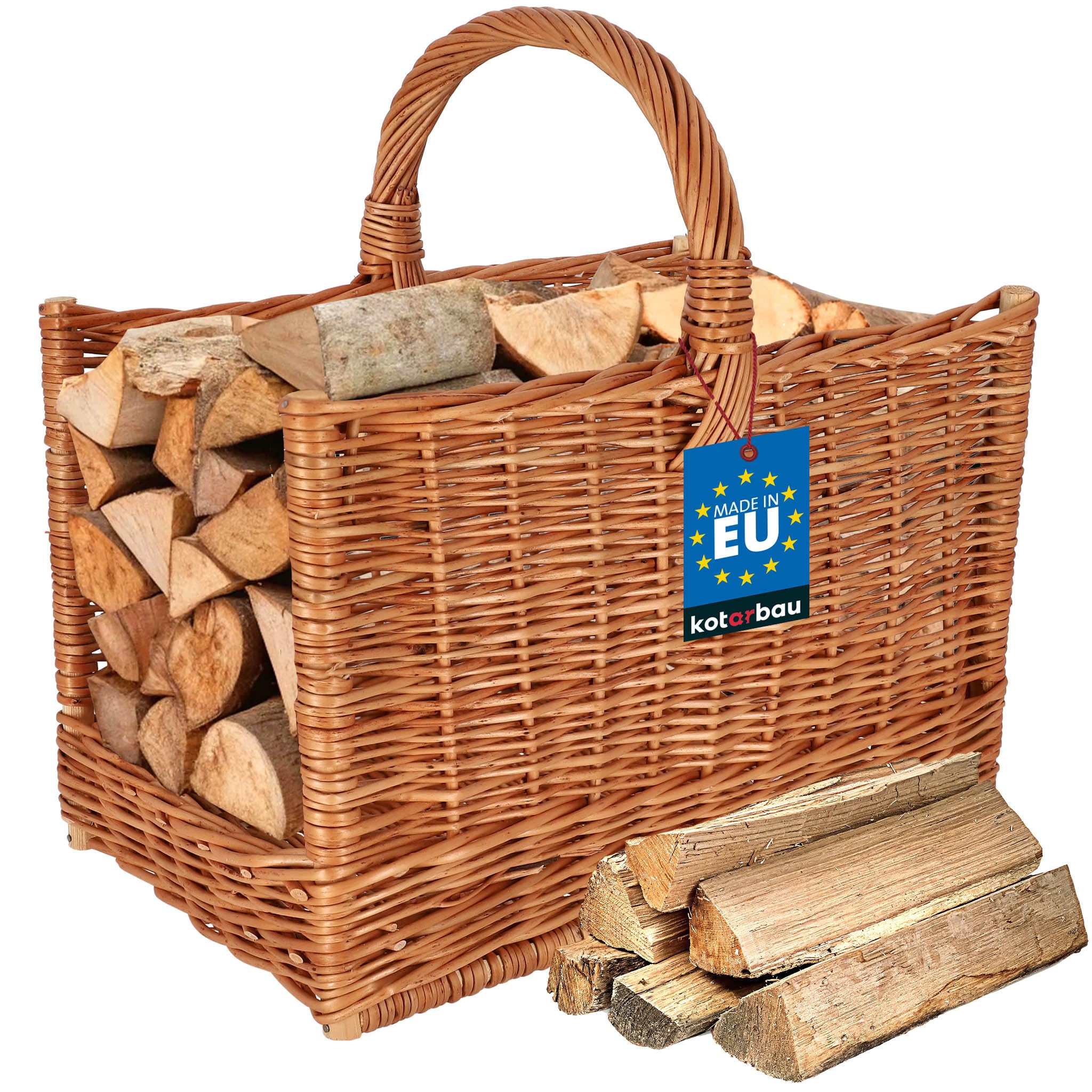 KOTARBAU® Cesta Leña Chimenea - Mimbre - 45 x 29 x 45 cm - Marrón - Capazo para Leña - Cesta de Mimbre - con Asa - Rectangular - Natural - Robusto