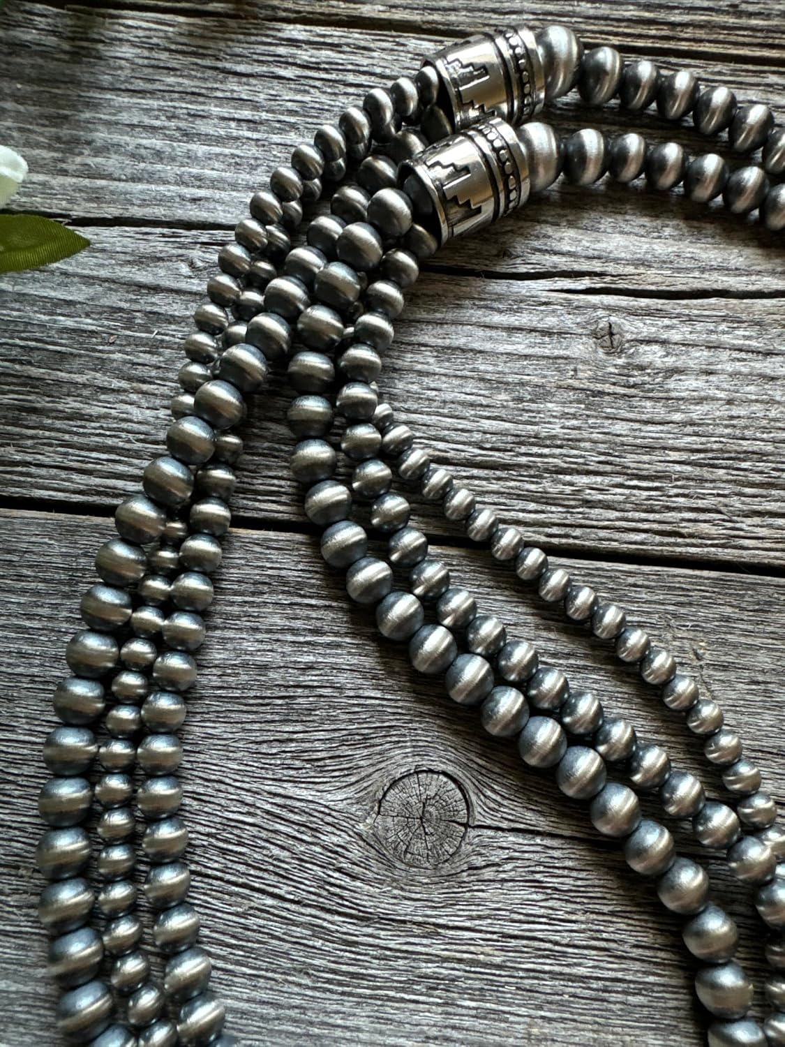 Sterling Silver 5mm 6mm 7mm Pearls Multi Strand Bead Necklace. 22 inch southwestern jewelry ""Navajo Style""