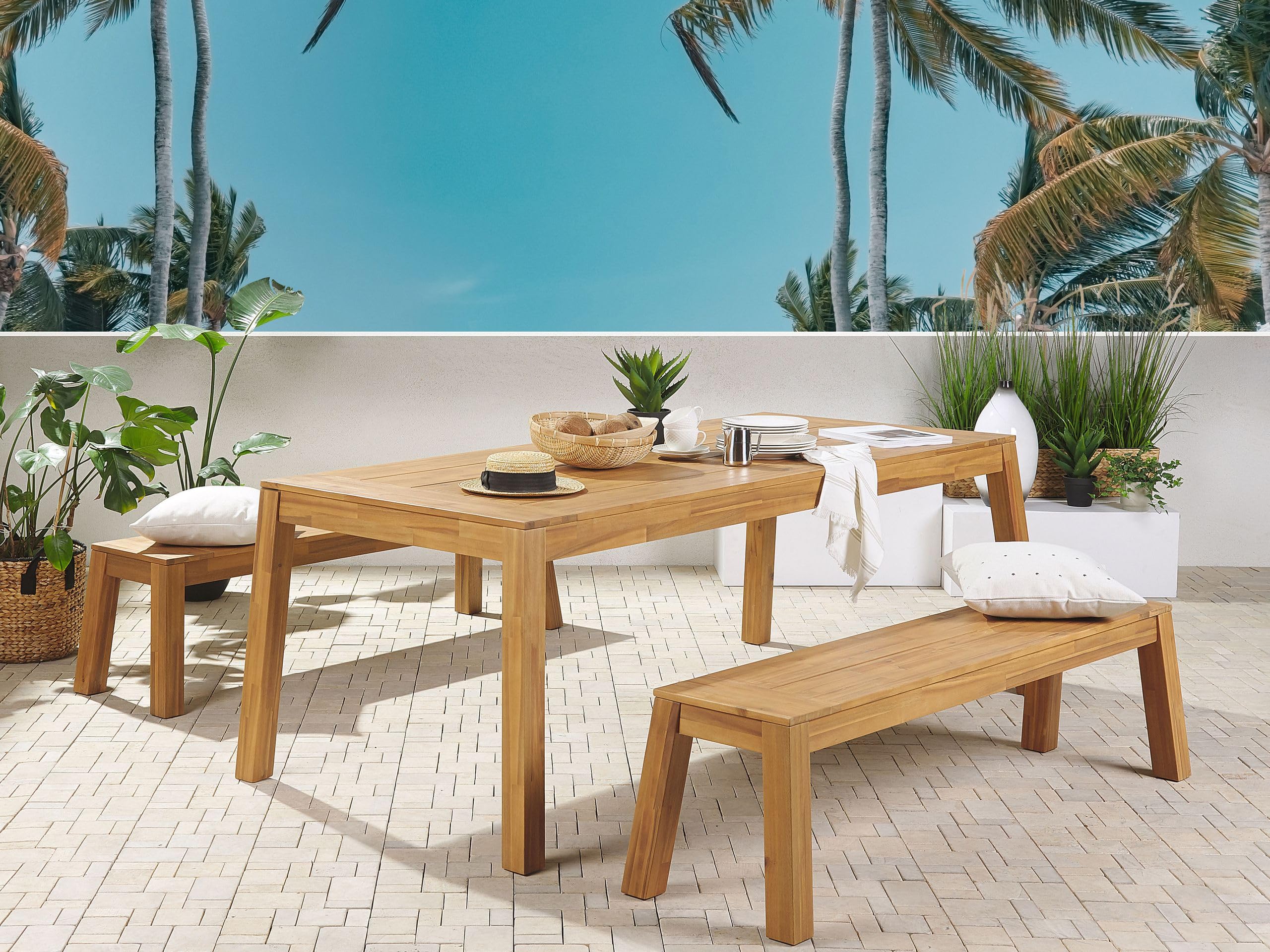 Stół ogrodowy 210 x 90 cm ośmioosobowy laminowane jasnobrązowy akacjowe Livorno