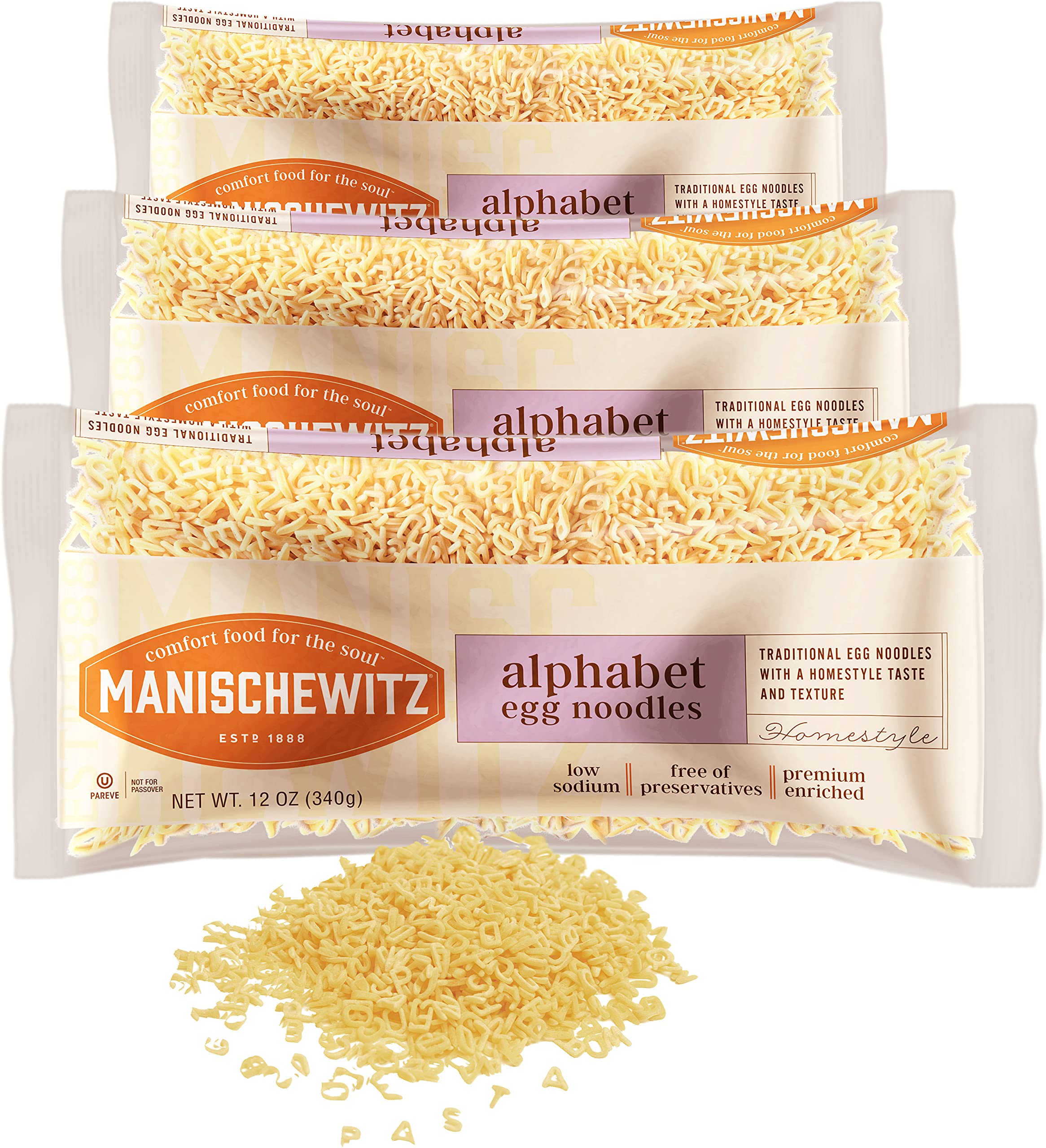 Buy Manischewitz Alphabet ABC Pasta Egg Noodles 12oz (3 Pack), Home