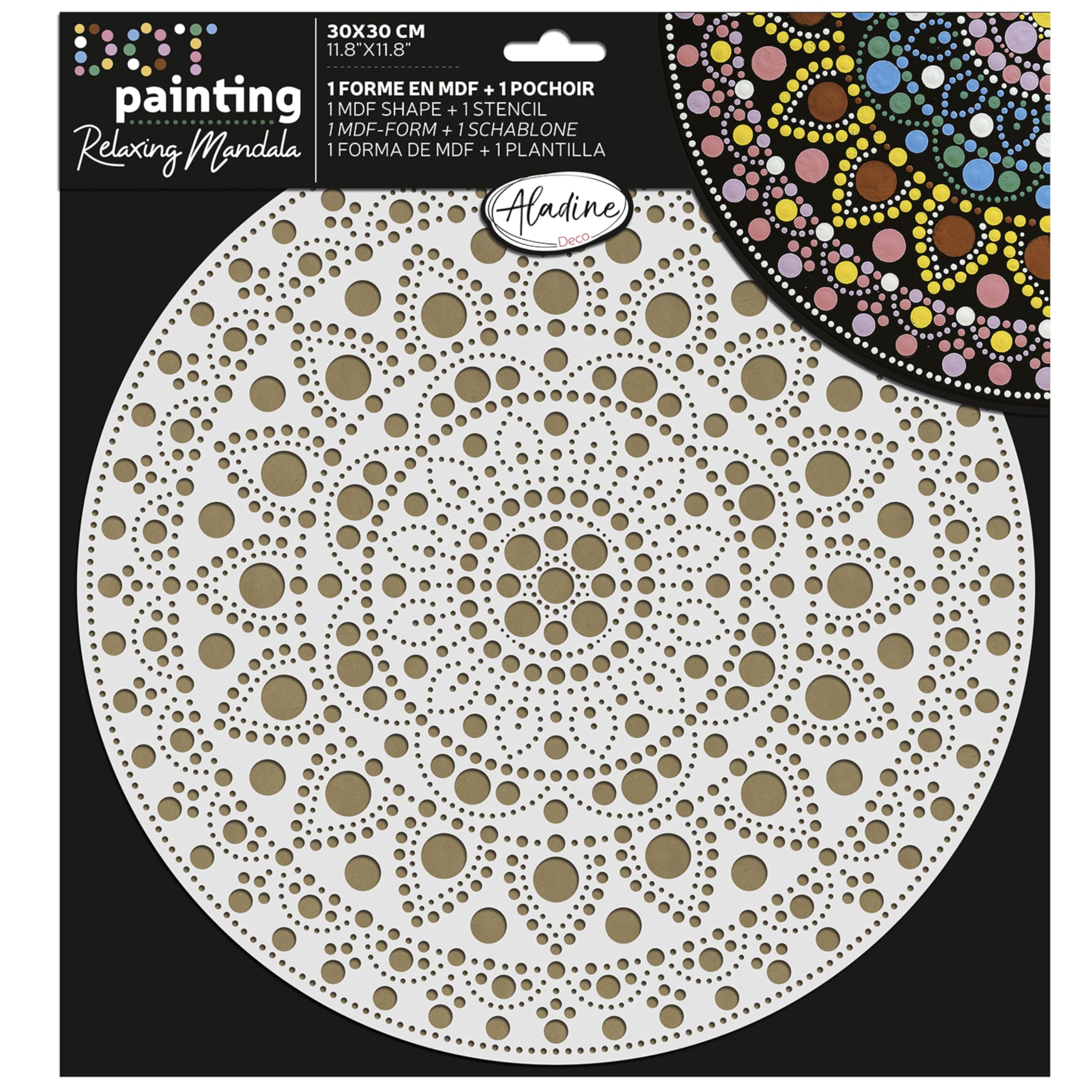 Aladine - Mandala Kit 30 cm in Dot Painting - Mandalas Box with Mandala Stencil & Wooden Stand - 85505