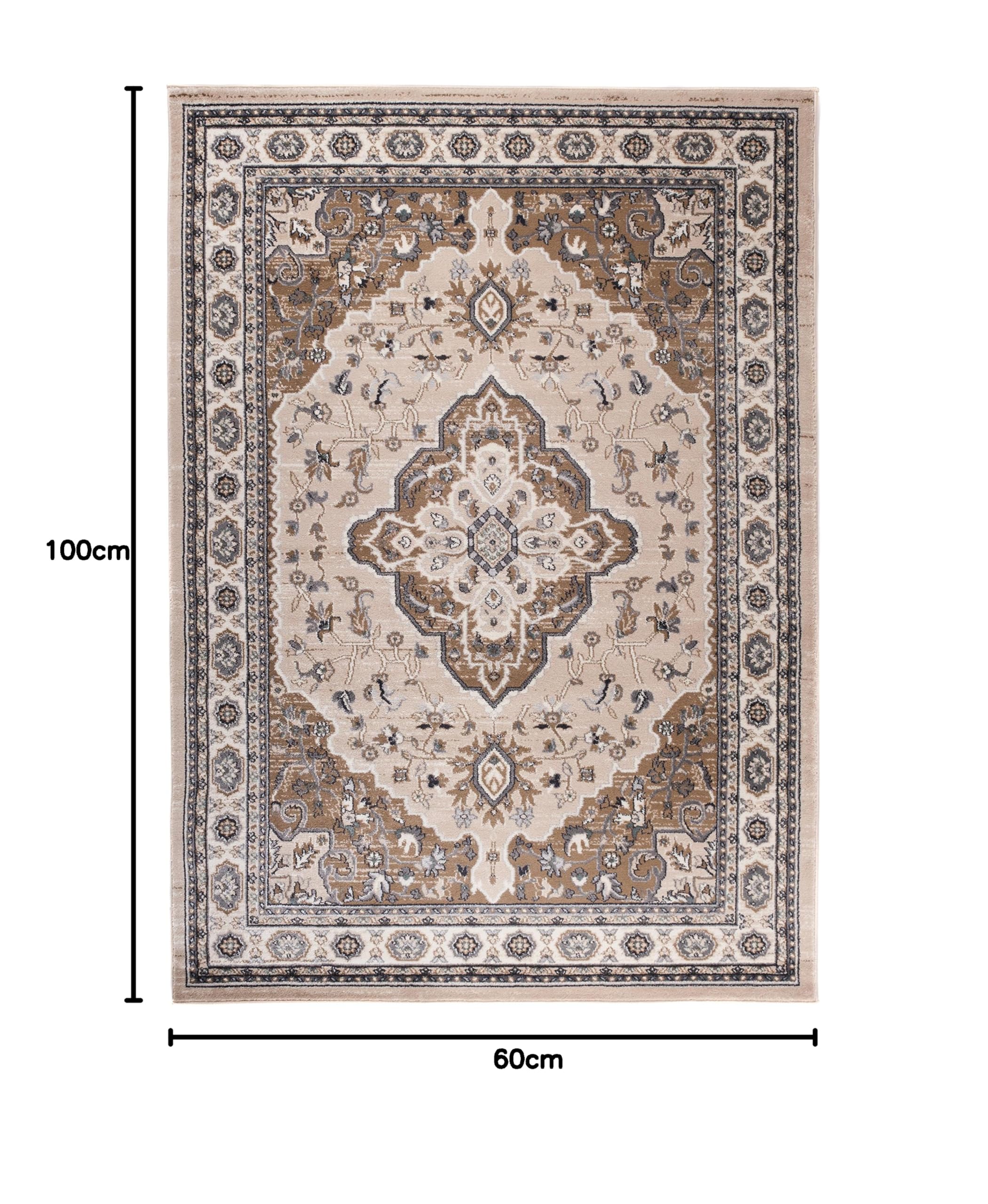 Carpeto Rugs Alfombra Oriental de Diseño Floral de Salón Grande de Pelo Corto - Alfombras de Habitación de Matrimonio, Dormitorio y Comedor - Alfombras Salon - Beige Claro - 60 x 100 cm