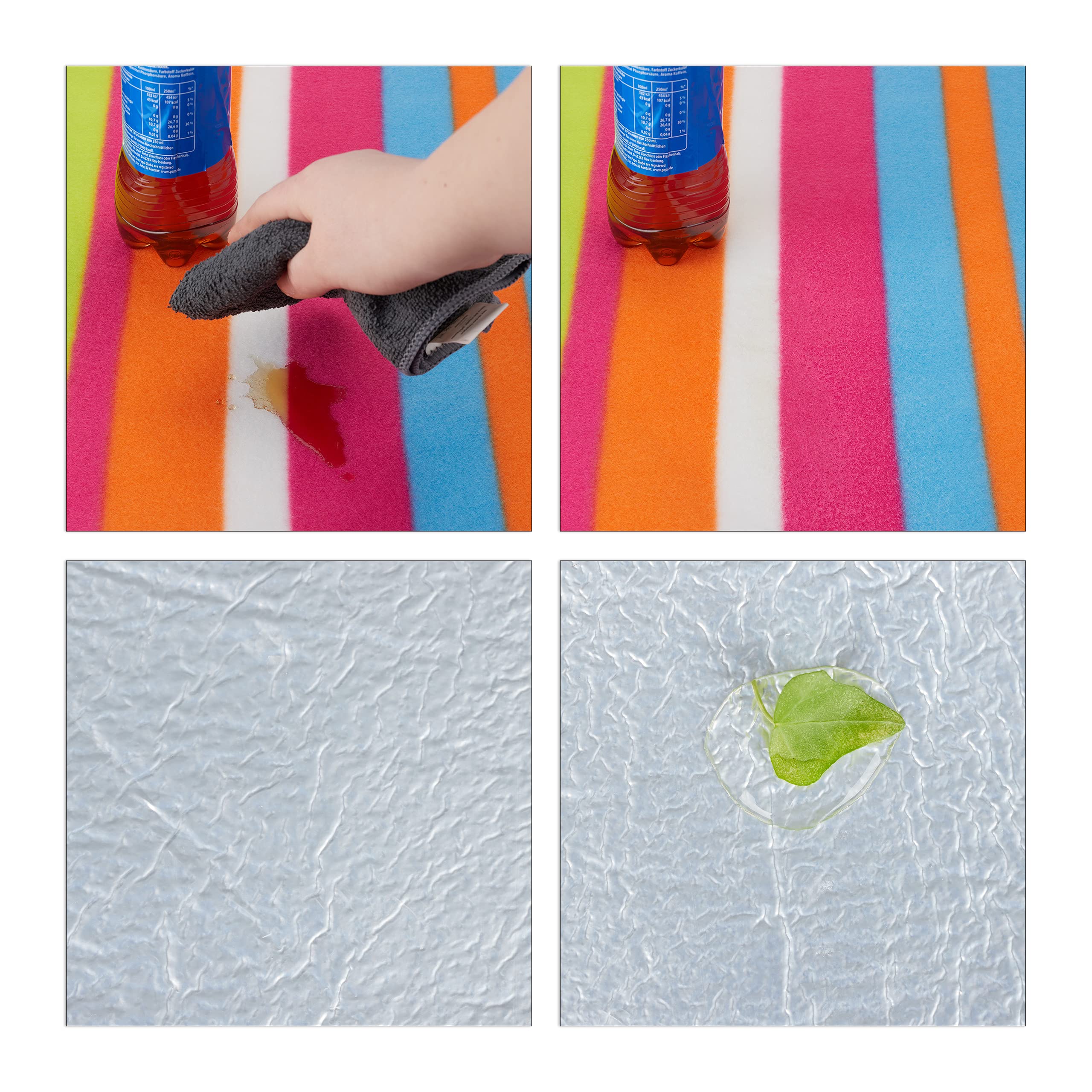 Relaxdays Couverture Pique-Nique Picnic Plaid imperméable 200x200 cm poignée Isolation Tapis, Bleu-Blanc, Coloré