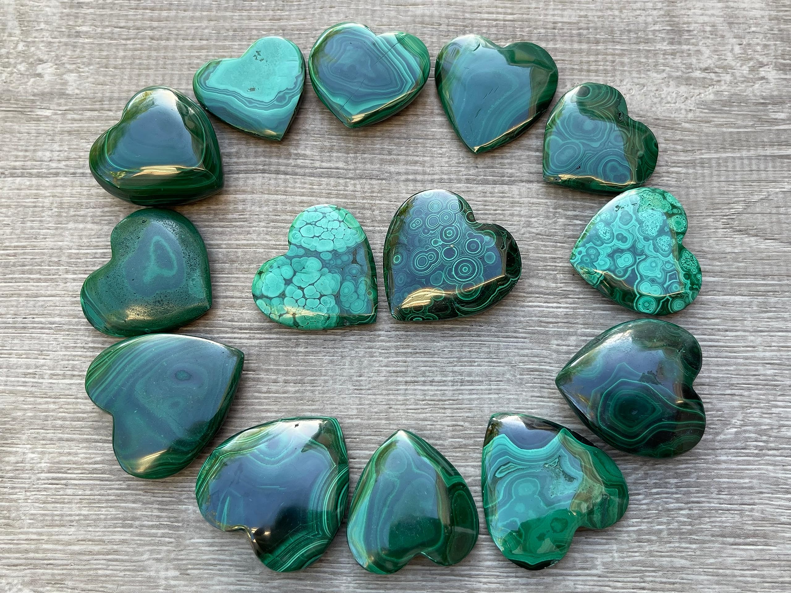 Malachite Gemstone Hearts Polished Malachite Puffy Hearts