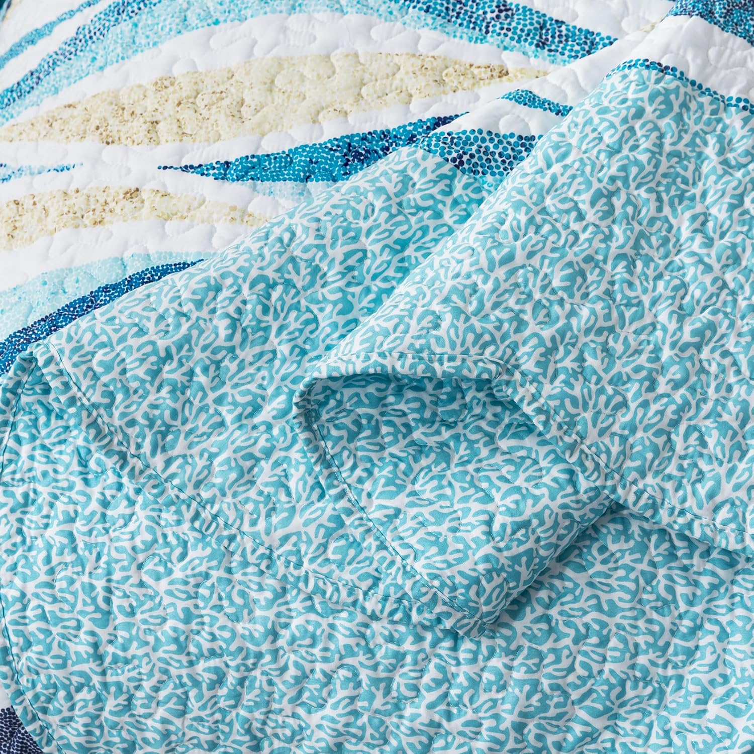 HoneiLife California King Quilt 120x120 - Beach Quilt 3 Pieces, Coastal Quilt Sets, Oversized King Bedspreads, Nautical Bedspreads Ocean Coverlets, Lightweight Bed Cover, Summer Quilts - Image 6