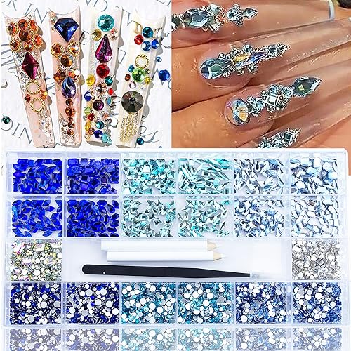 4880 diamantes de imitación para uñas, cristales plateados de varios tamaños, color plateado, parte trasera plana, cristales para uñas,