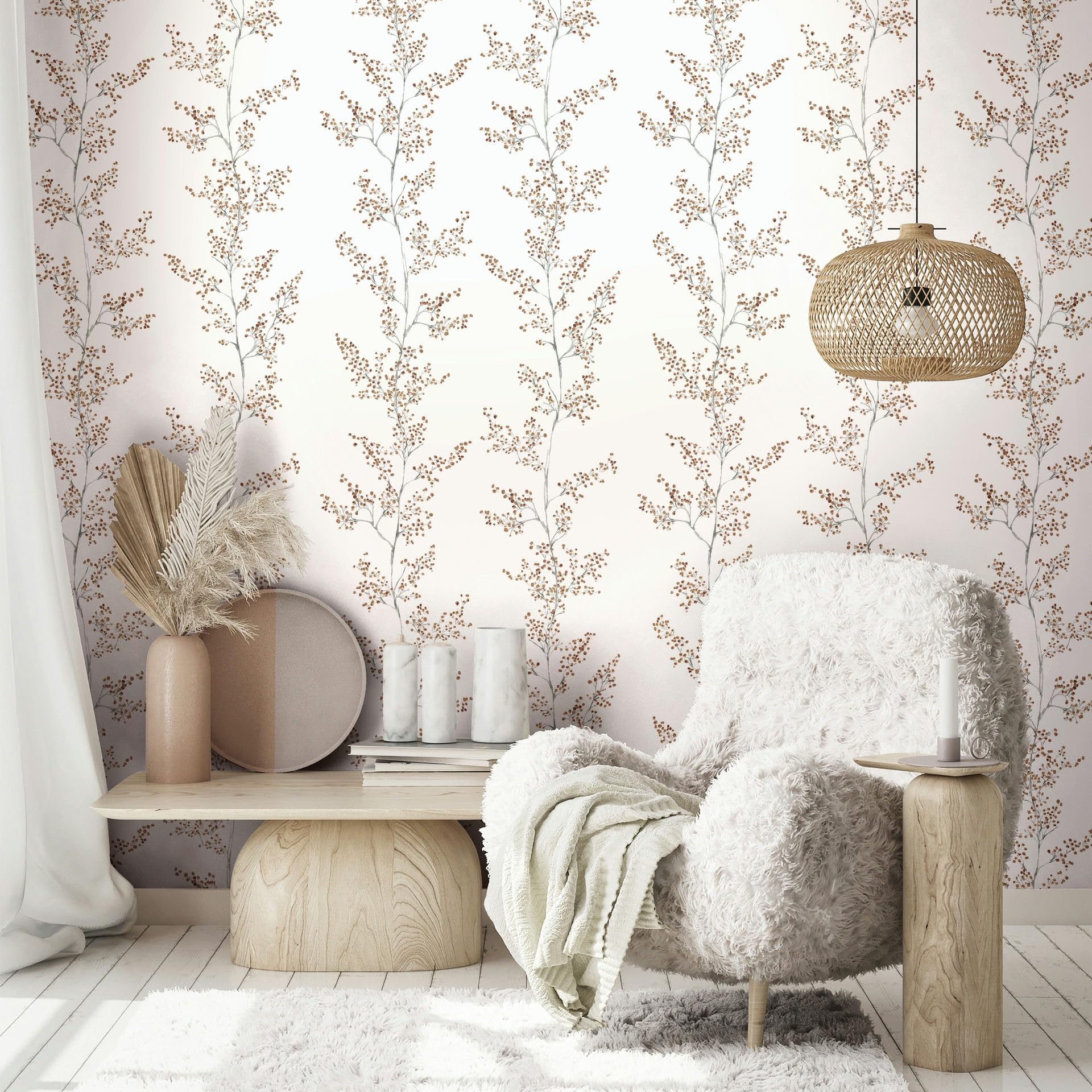 Papier peint floral blanc pour une chambre à coucher lumineuse