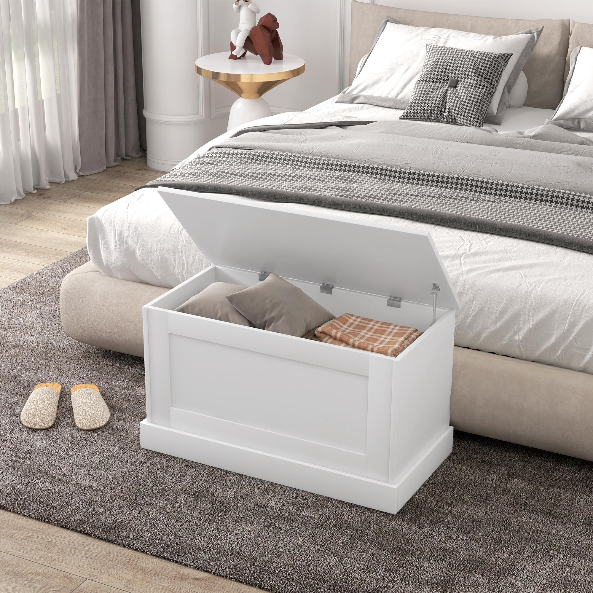 HOMCOM Coffre de Rangement, Coffre à Jouets en Bois, avec charnière de sécurité, pour Salon, entrée, 80 x 40 x 45 cm, Blanc