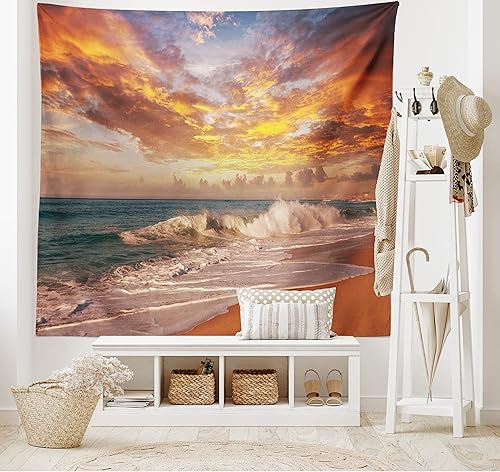 Miniatura 4 de Ambesonne Tapiz rústico, lago en bosque profundo alimentado por varias cascadas en verano, impresión idílica de vista, colgante de pared ancho para