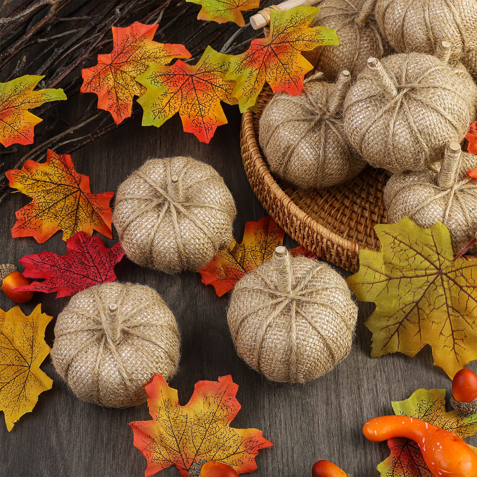 Aneco Künstliche Kürbisse aus Sackleinen, Herbstdekoration, 12 Stück