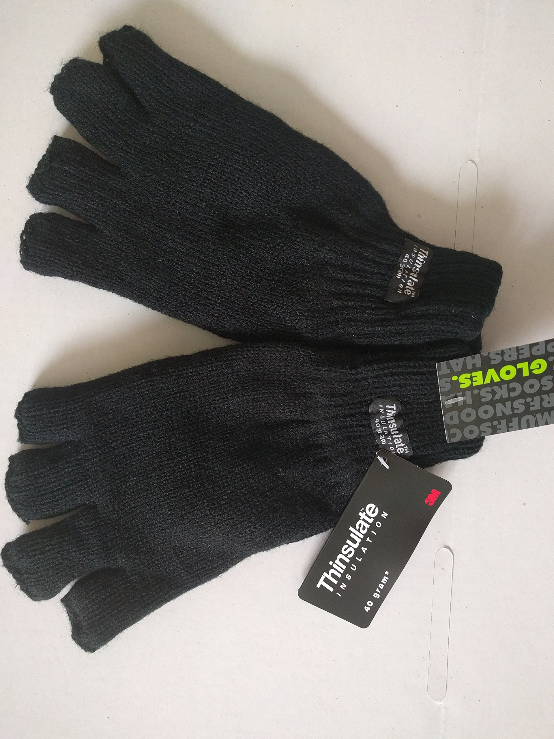 Black 3M Thinsulate - Quality Thermal Acrylic Fingerless Gloves