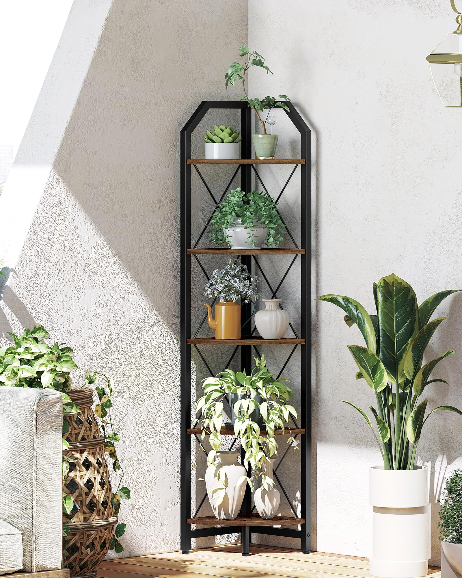 USA　州　スプーン Amazon.com: Hoctieon Corner Shelf, 4-Tier Corner Bookshelf