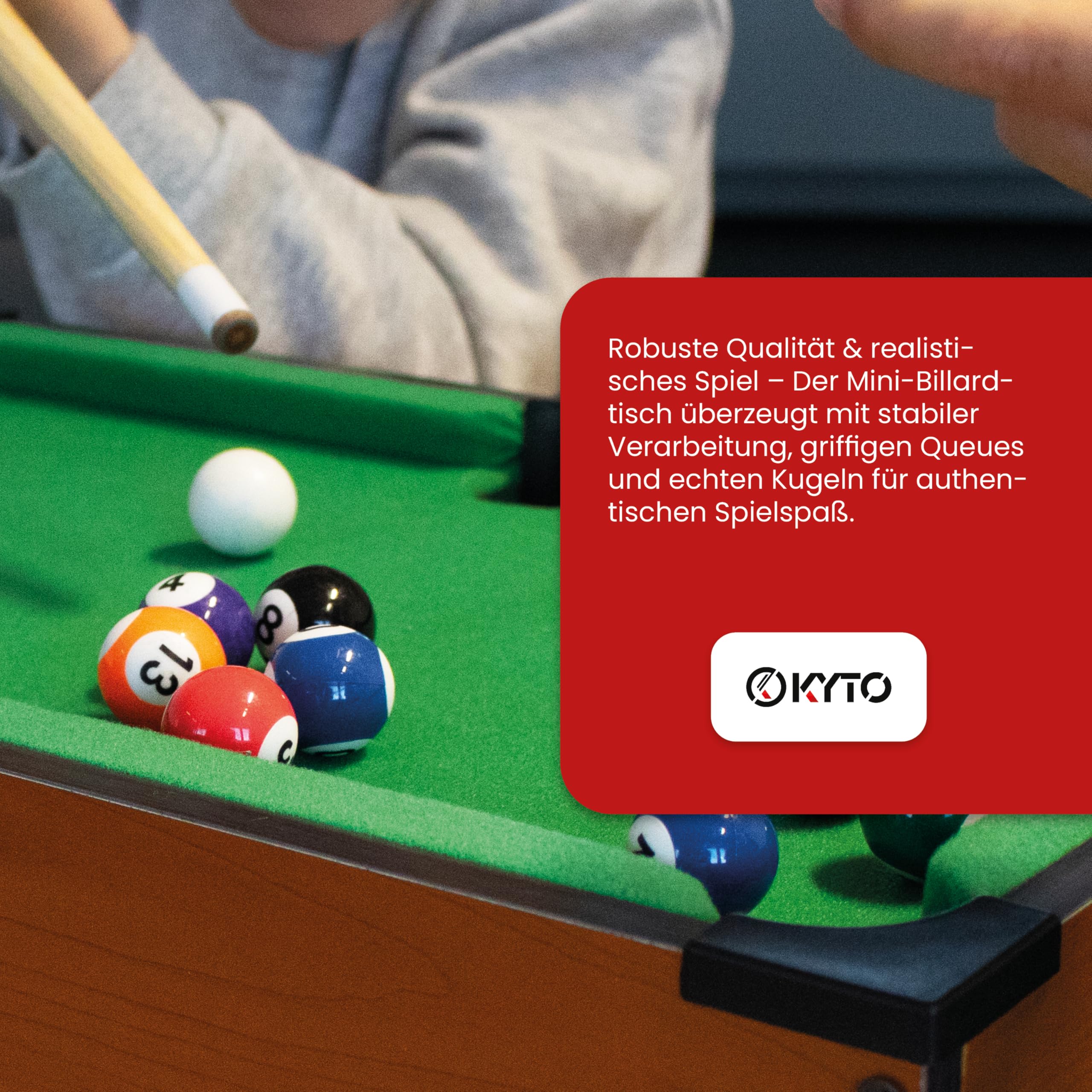 Kyto Mini Billardtisch – Tischbilliard für Kinder & Erwachsene, Kleiner Billardtisch mit 16 Kugeln, 2 Queues & Zubehör, Mini Pool Table für zuhause