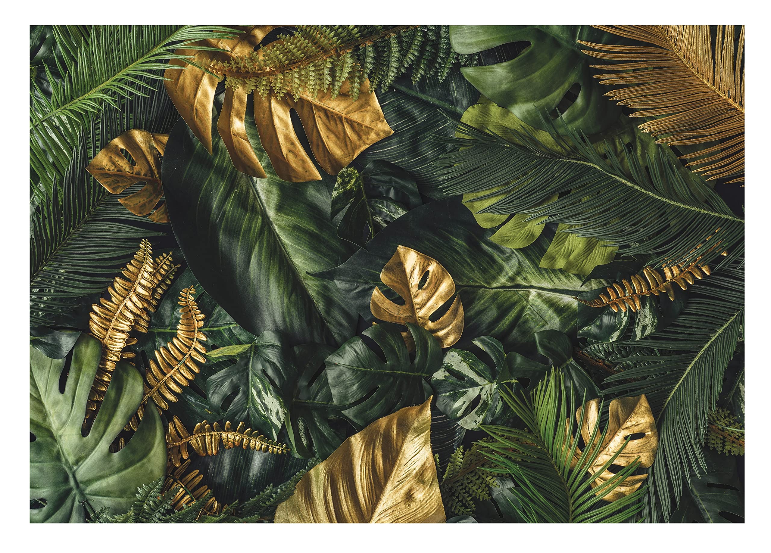 WallArena Carta Da Parati Fotografica Foglie Verde Oro Monstera - Include Colla - Moderna Design Carta per Pareti Soggiorno Camera Da Letto Sala Fotomurali In Tessuto Non Tessuto TNT (416x254 cm)