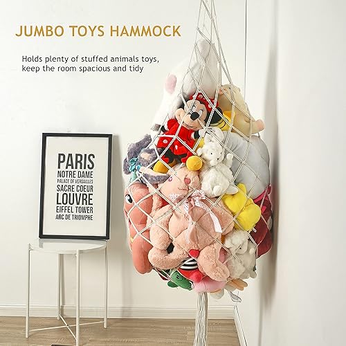 Miniatura 5 de Hamaca de animales de peluche, red de animales de peluche o hamaca con hamaca LED para almacenamiento de animales de peluche, red de macramé,