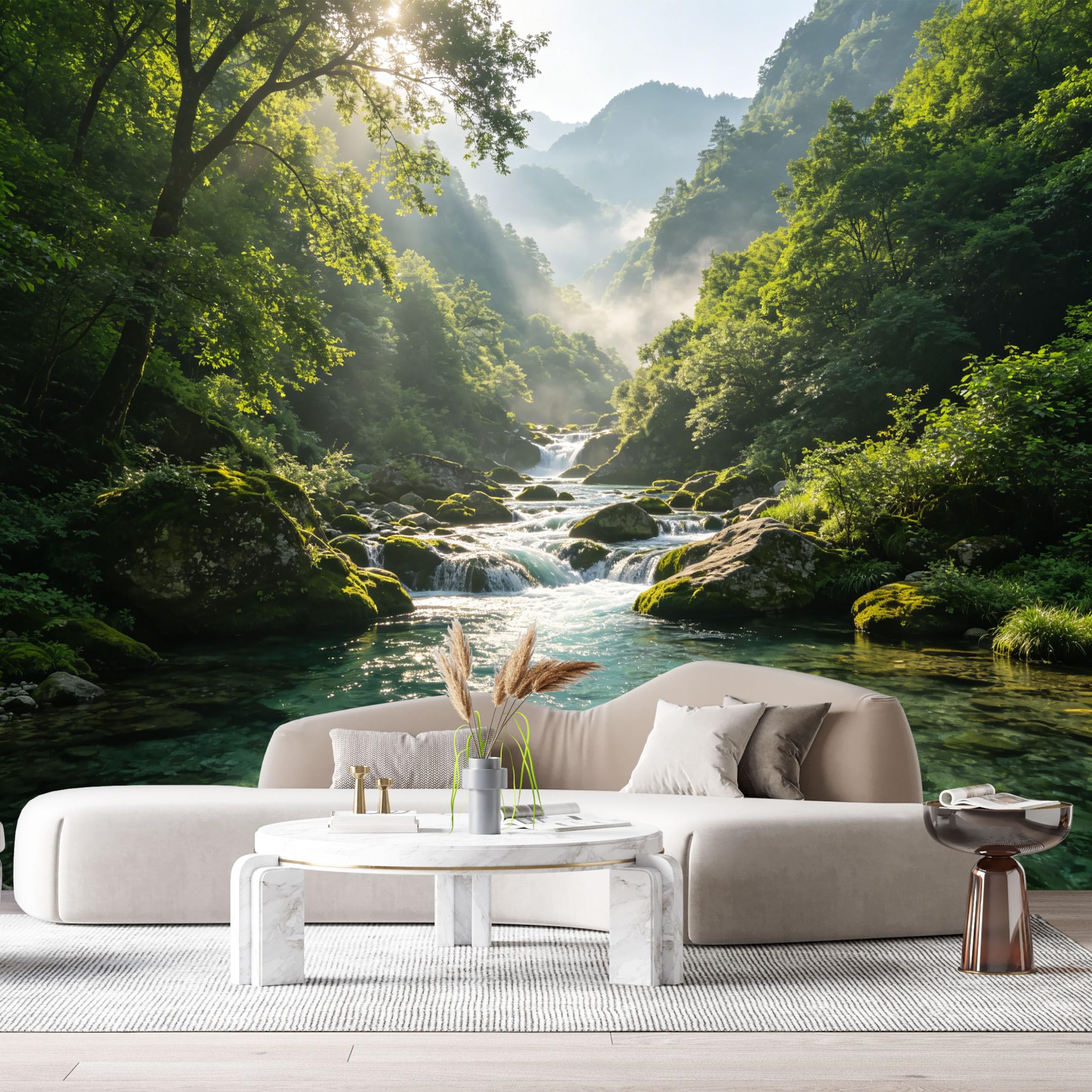 Custom Size Wall Murals Mountain Lake Landscape Forest Waterfall Nature Scenic SelfAdhesive Wall Fabric Removable Large Wallpaper for Photo Living Room
